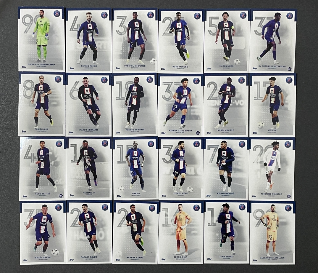 【灰灰卡牌】2022-23 Topps 巴黎队盒 全套 24张齐 Messi 梅西 姆巴佩 内马尔 拉莫斯 维蒂尼亚 阿什拉夫 大巴黎 巴黎圣日耳曼 拜仁 base RC新秀 一图打包 不保卡品