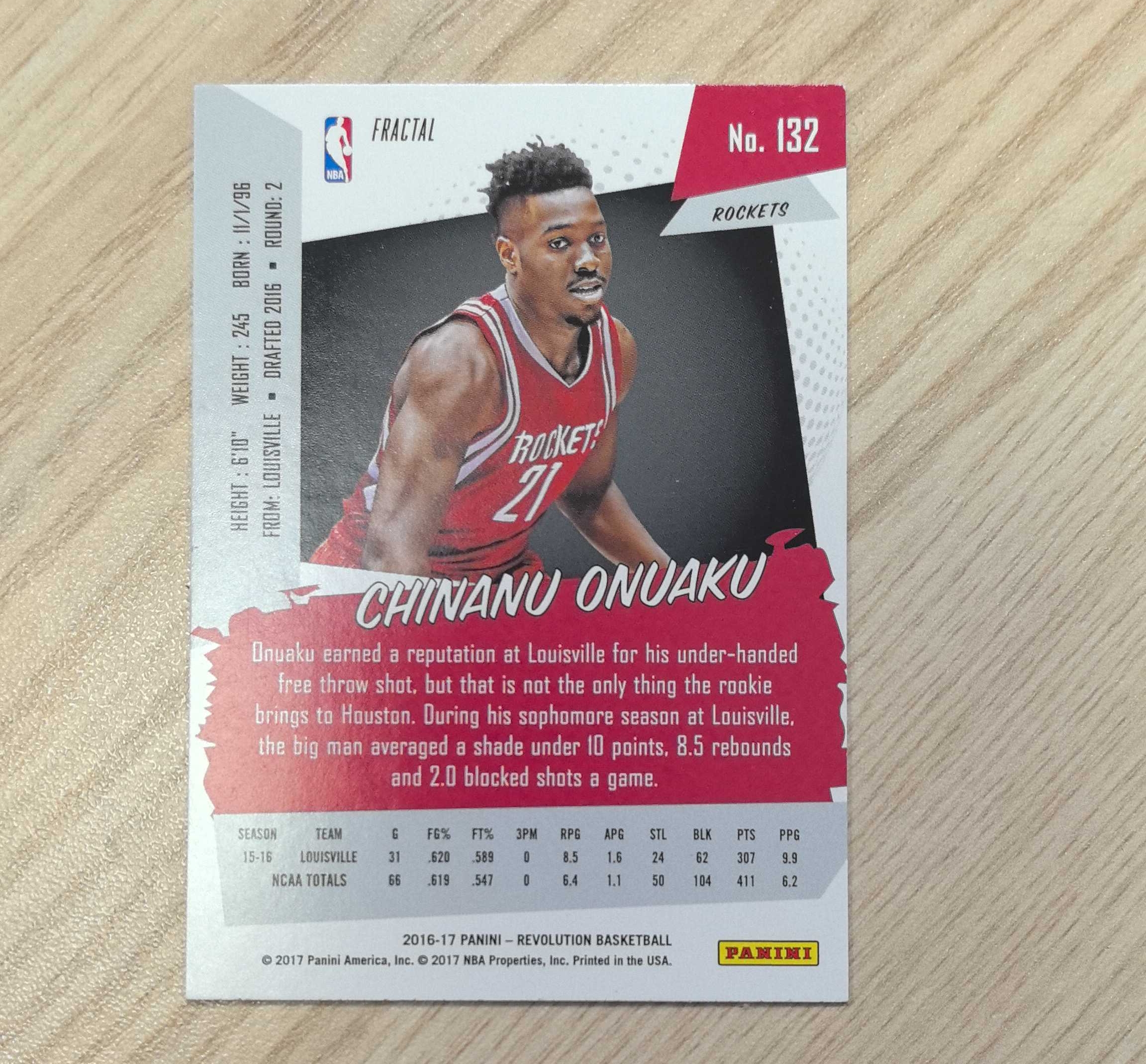 2016-17 Panini Revolution Chinanu Onuaku RC 齐纳努·欧努阿库 革命 银河 新秀卡 发展联盟榜眼秀 16年火箭次轮秀 硬通货 极具收藏价值