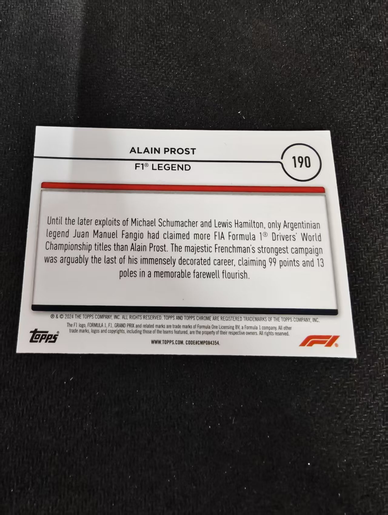 2024 Topps Chrome F1 alain prost 阿兰 普罗斯特 划痕 边角瑕疵 #190