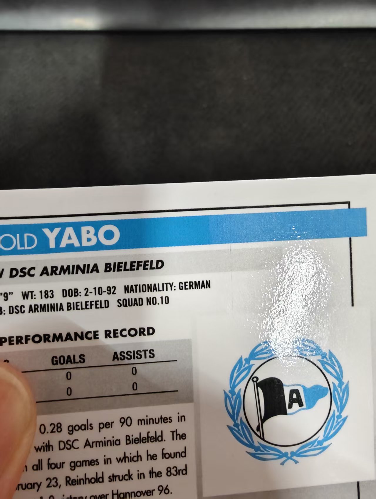 【可合并,不累计】2021 Topps CHROME Reinhold Yabo 德甲 雅博 比勒菲尔德 蓝波纹 150编 划痕 边角瑕疵