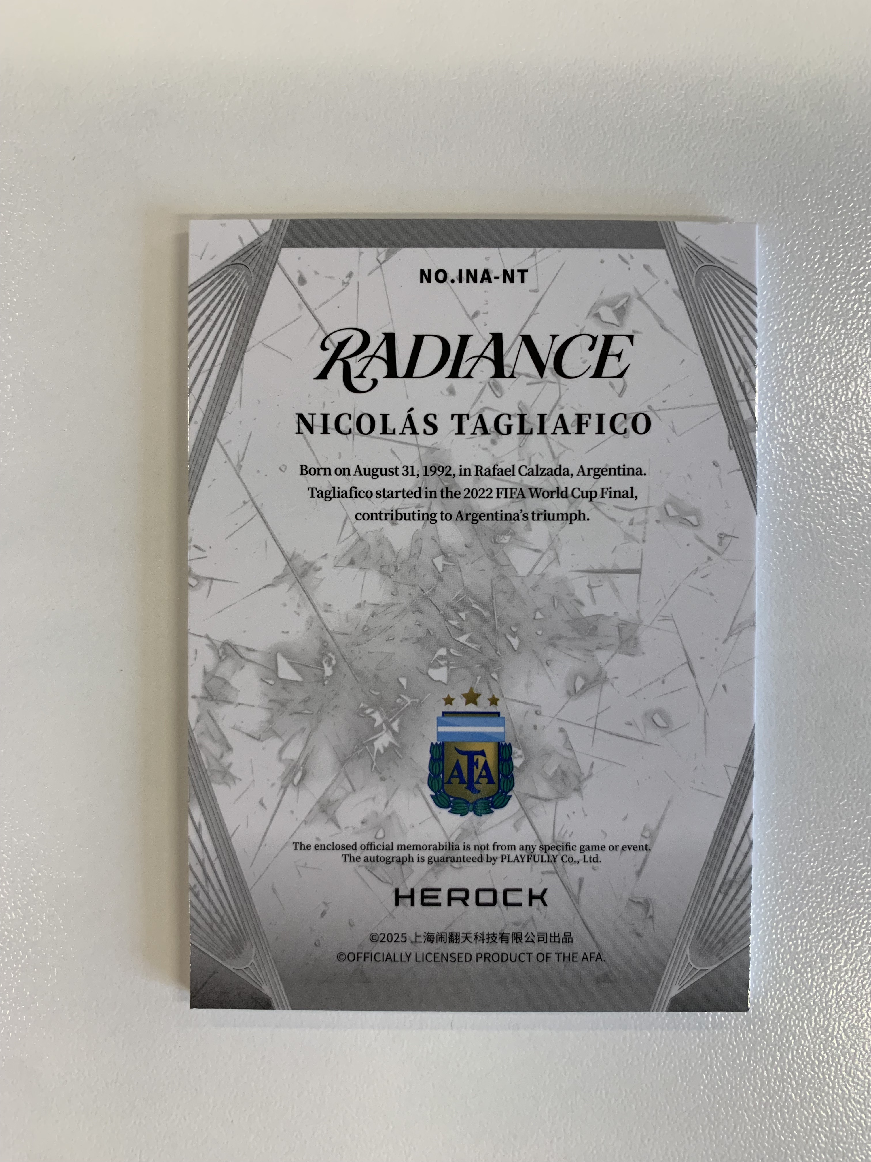 2025 Herock Radiance Nicolas Tagliafico 闹翻天 光辉 阿根廷队盒 塔利亚菲科 49编球衣签字 卡签 HYW