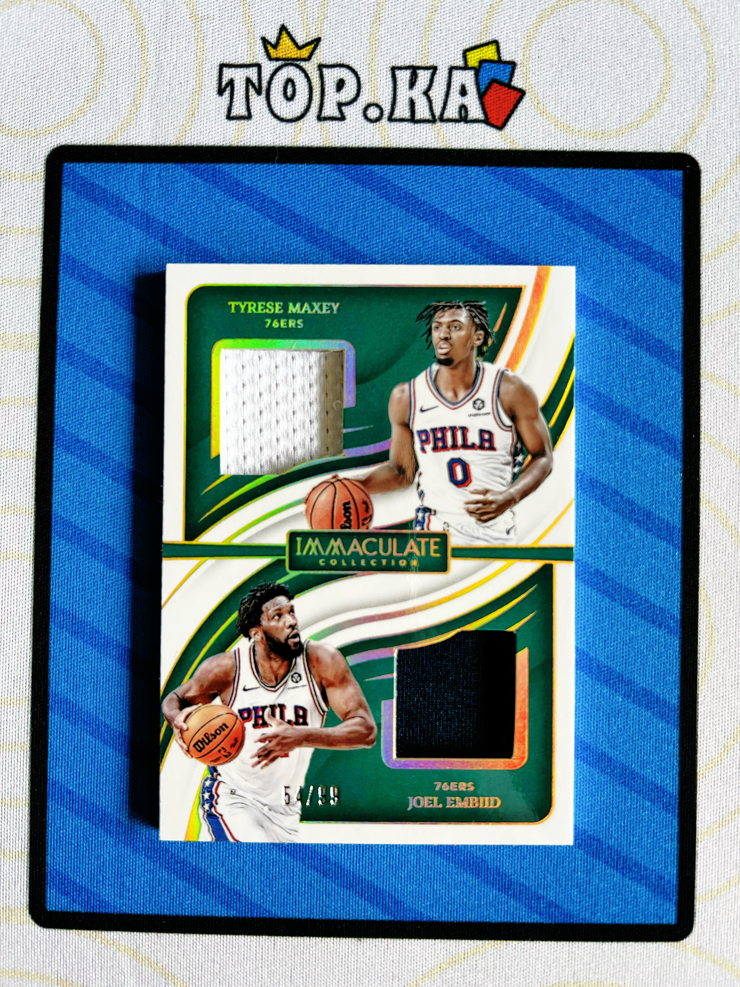 【顶尖卡社】2023-24 Panini Immaculate Joel Embiid/Tyrese Maxey 恩比德 马克西 双人物料 双窗切割 99编 GU 详情看描述 卡品如图【Regan】