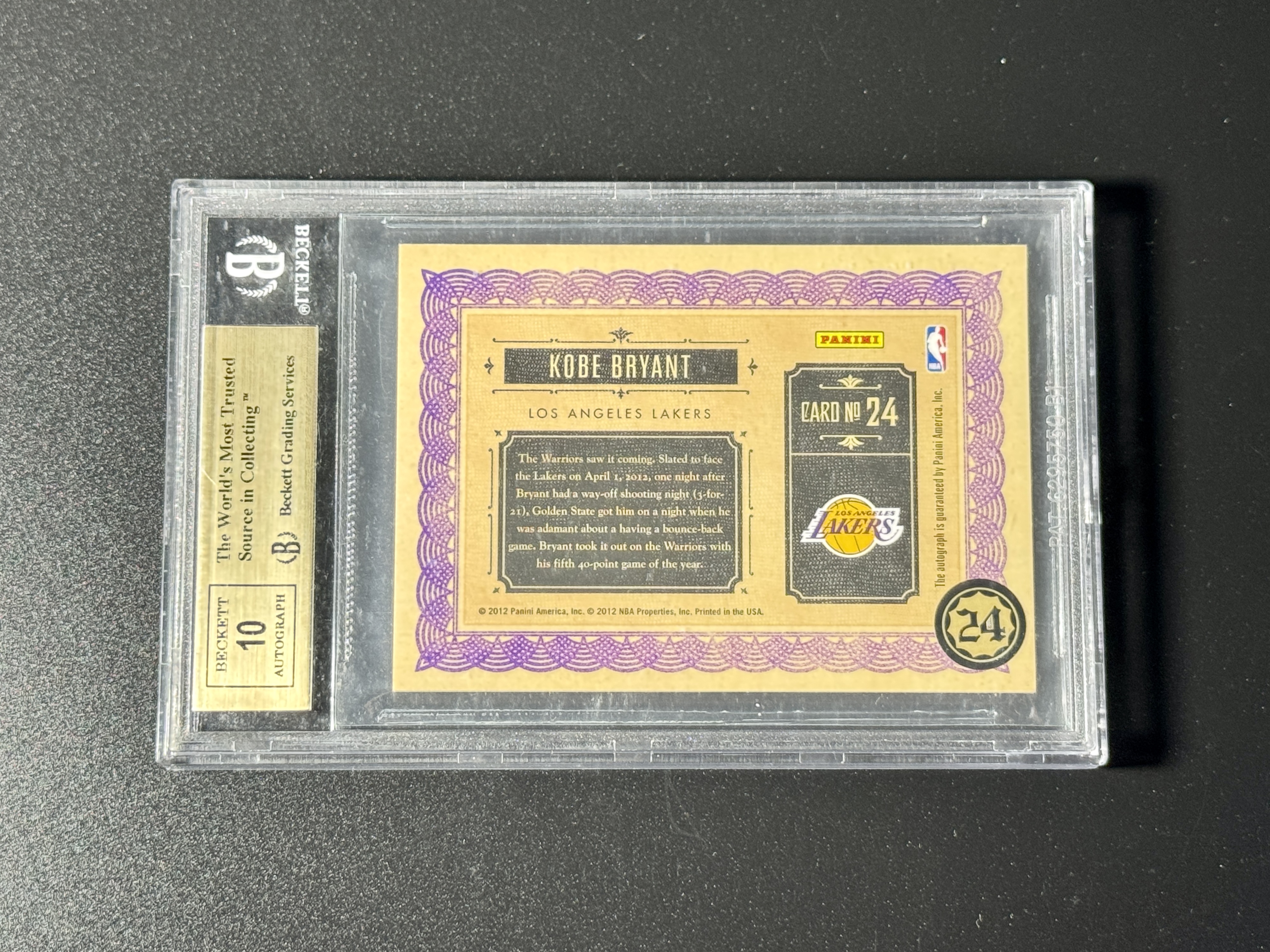 【喷子拍卖】2011-12 panini gold standard Kobe Bryant 金砖 湖人 科比 布莱恩特 铭文 签字 149编 卡签 签了USA 大hit卡 此版只有前24张铭文 超级sp BGS金标9.5/10 魔术总冠军