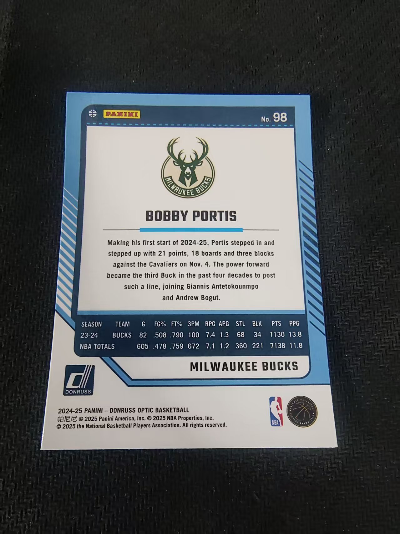 【可合并,不累计】2024-25 Panini Donruss Optic Bobby Portis 雄鹿 波蒂斯 杜蕾斯OP 划痕 边角瑕疵 #98