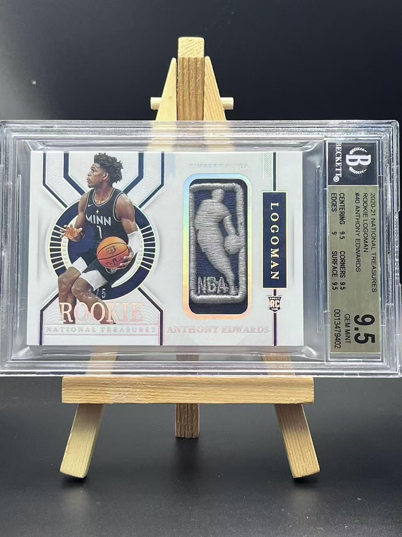 2020-21 Panini NT Anthony Edwards 【肥猫代卖】大帅小强 国宝 森林狼 新秀 安东尼 爱德华兹 华子 logoman 刺绣 1/5编 同背1/1 BGS9.5
