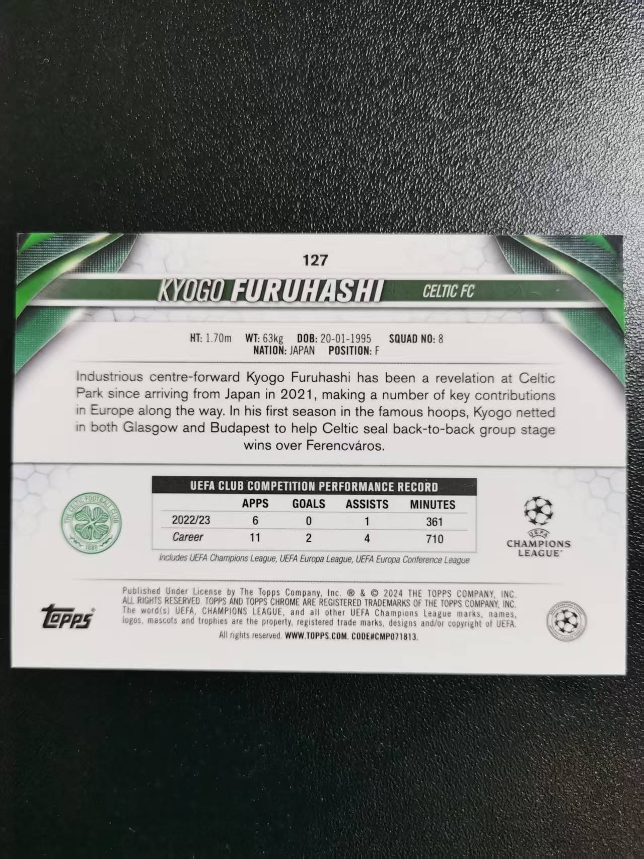2024 Topps Topps Kyogo Furuhashi 古桥亨梧 凯尔特人 日本 TC欧冠 折射 收藏凑套 卡品如图 免费代拍CC06