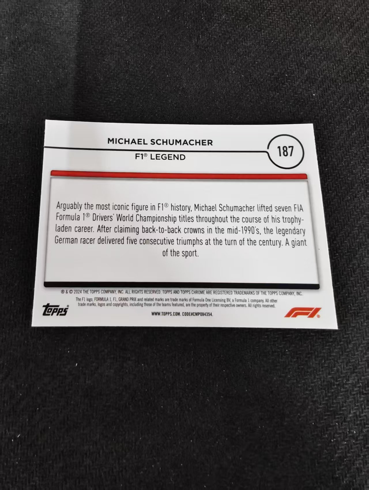 2024 Topps Chrome F1 Michael Schumacher 法拉利 传奇车王 迈克尔 舒马赫 划痕 边角瑕疵 #187