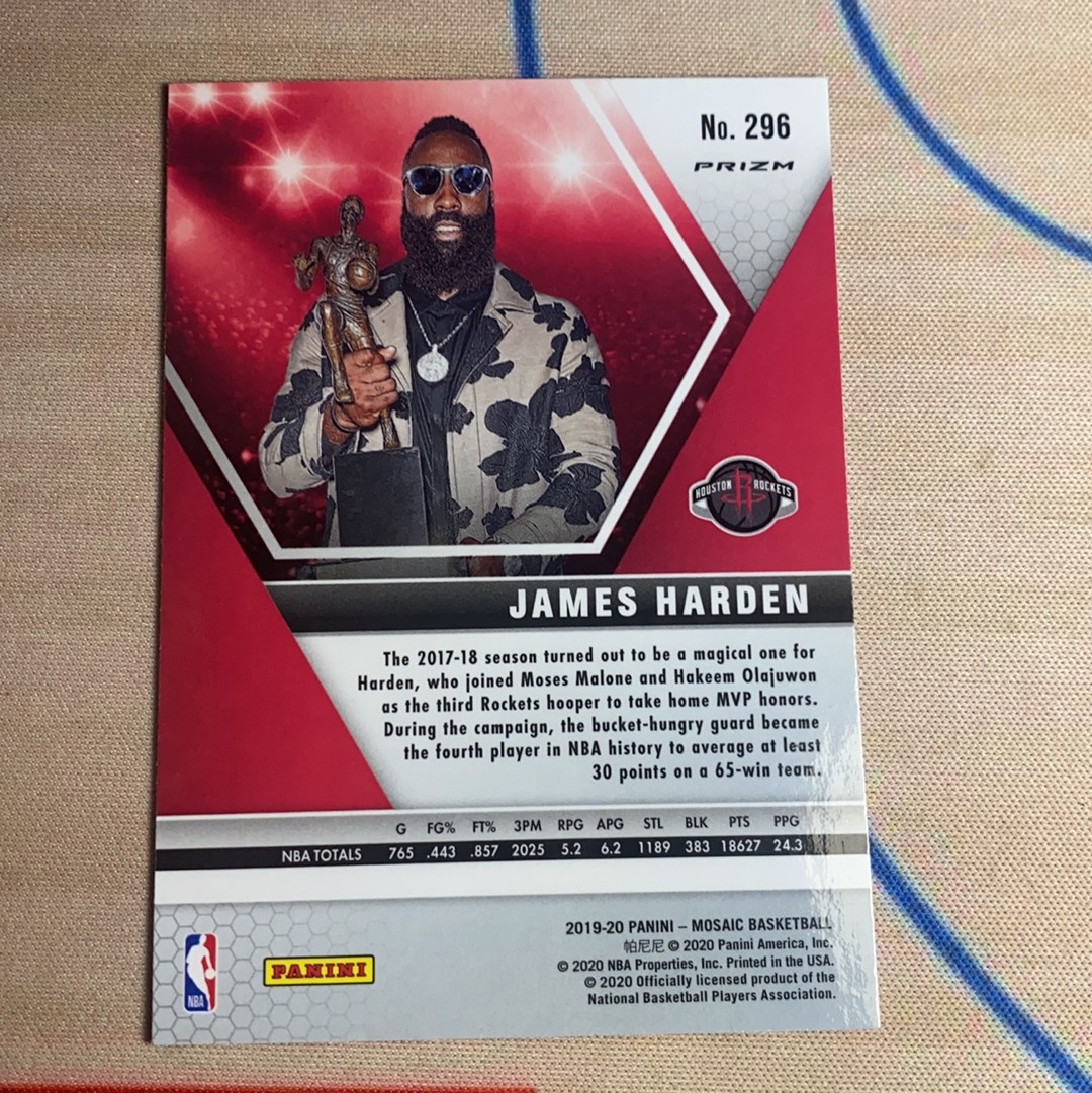 2019-20 Panini Mosaic James Harden 马赛克 火箭 詹姆斯 哈登 绿折 马赛克折 折射 MVP 捧杯图 特卡 卡品如图 介意勿拍