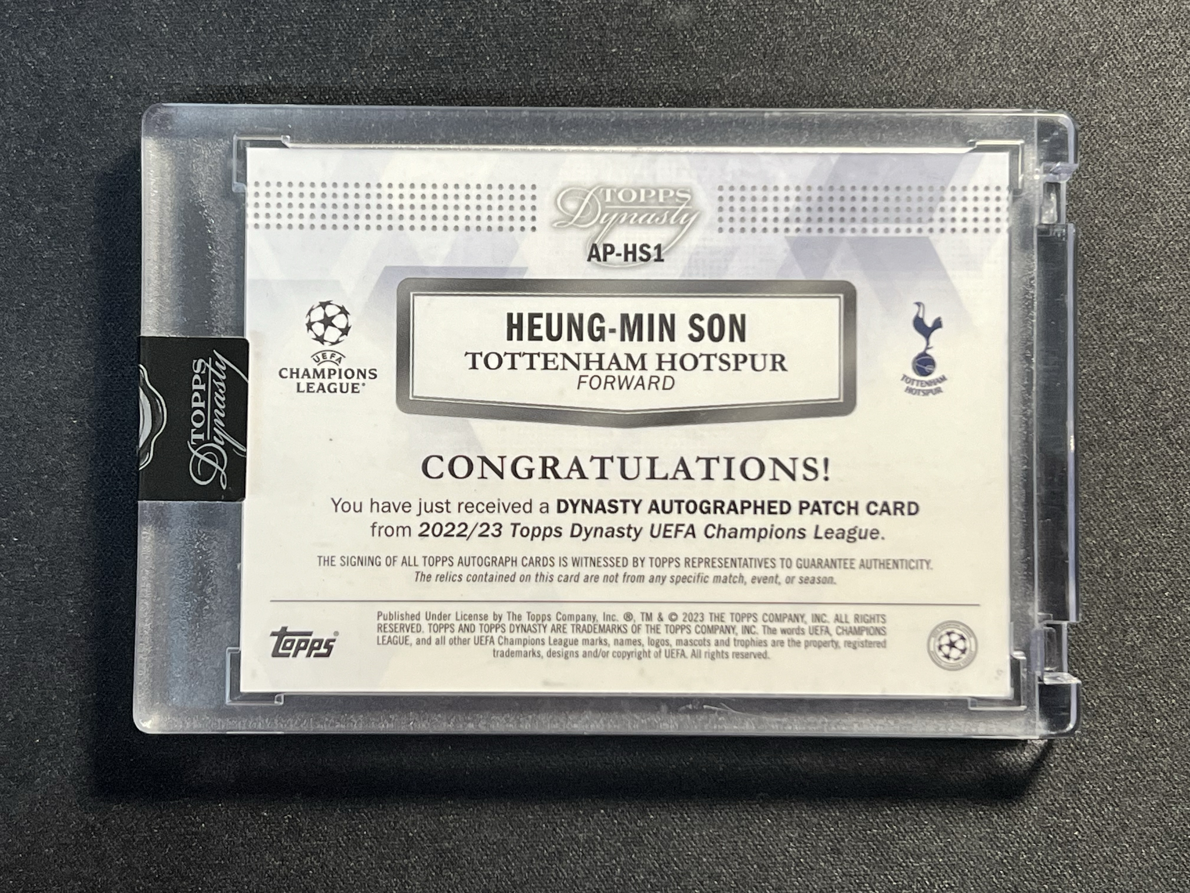 2023 Topps Dynasty Heung-Min Son 王朝 孙兴慜 5/10编 卡签/签字 三色GU落场Patch切割。原封砖。欧联夺冠,亚洲第一人,韩国天王,热刺英超金靴【珞珈拍卖】