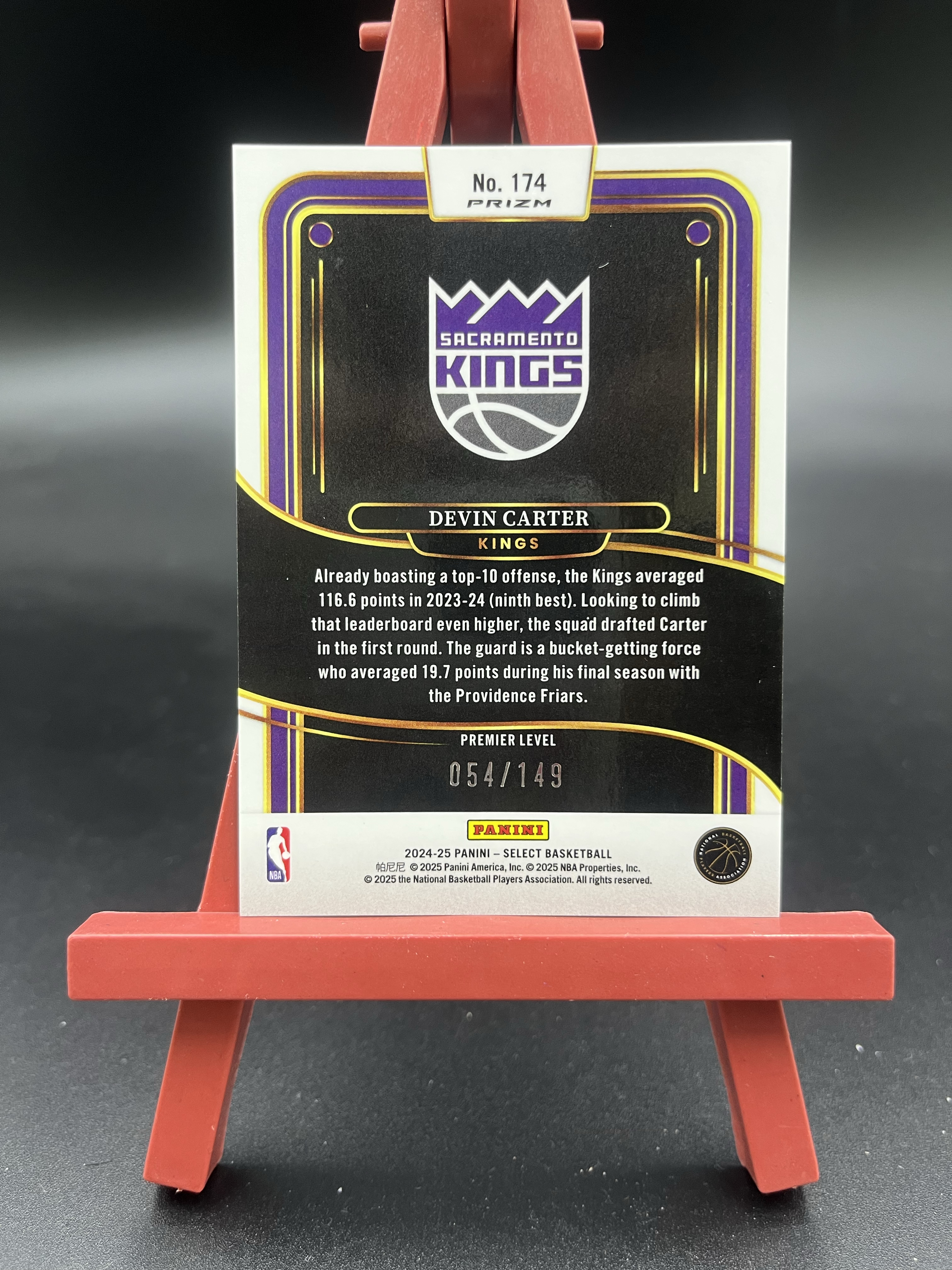 2024-25 Panini Select Devin Carter RC 新秀 国王 德文 卡特 54/149编 白折 折射 卡品如图【优质新秀专场】04WZ