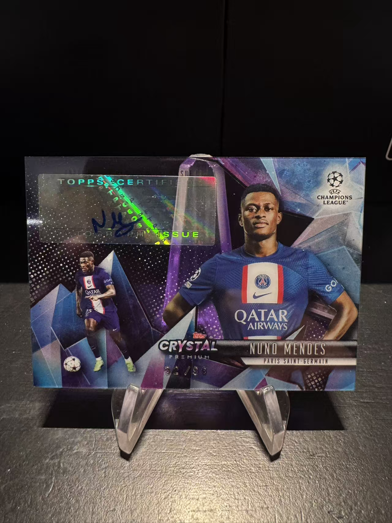 龖22-2023 Topps Crystal Nuno Mendes 欧冠 水晶 巴黎圣日耳曼 门德斯 32/99编 签字 卡品如图 MJ002L
