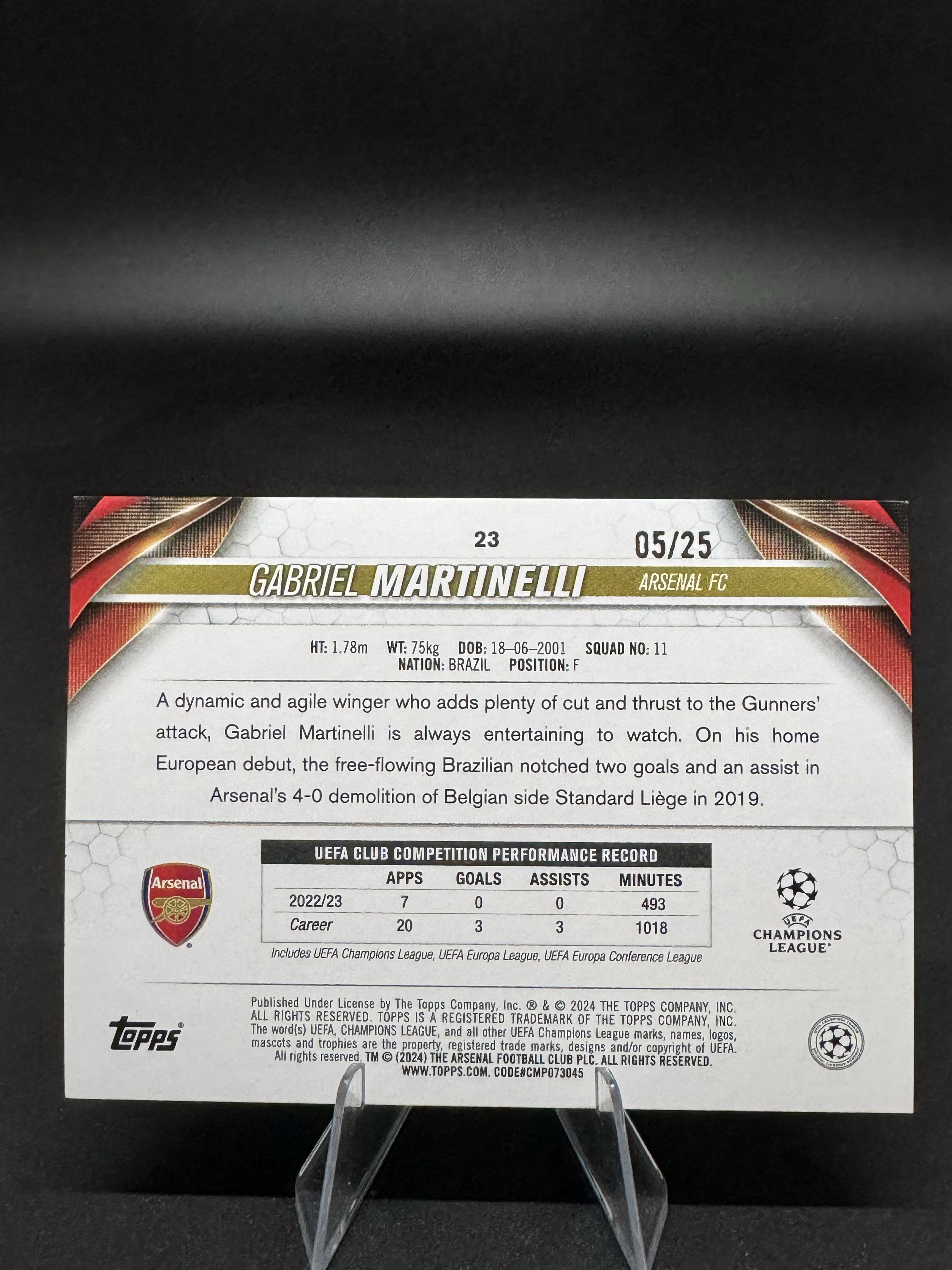 2024 Topps Chrome Gabriel Martinelli 【蓉城拍卖】马丁内利 阿森纳 5/25编 欧战 碧玉 橙玉折 低编 小马丁 巴西 收藏必备 赛文