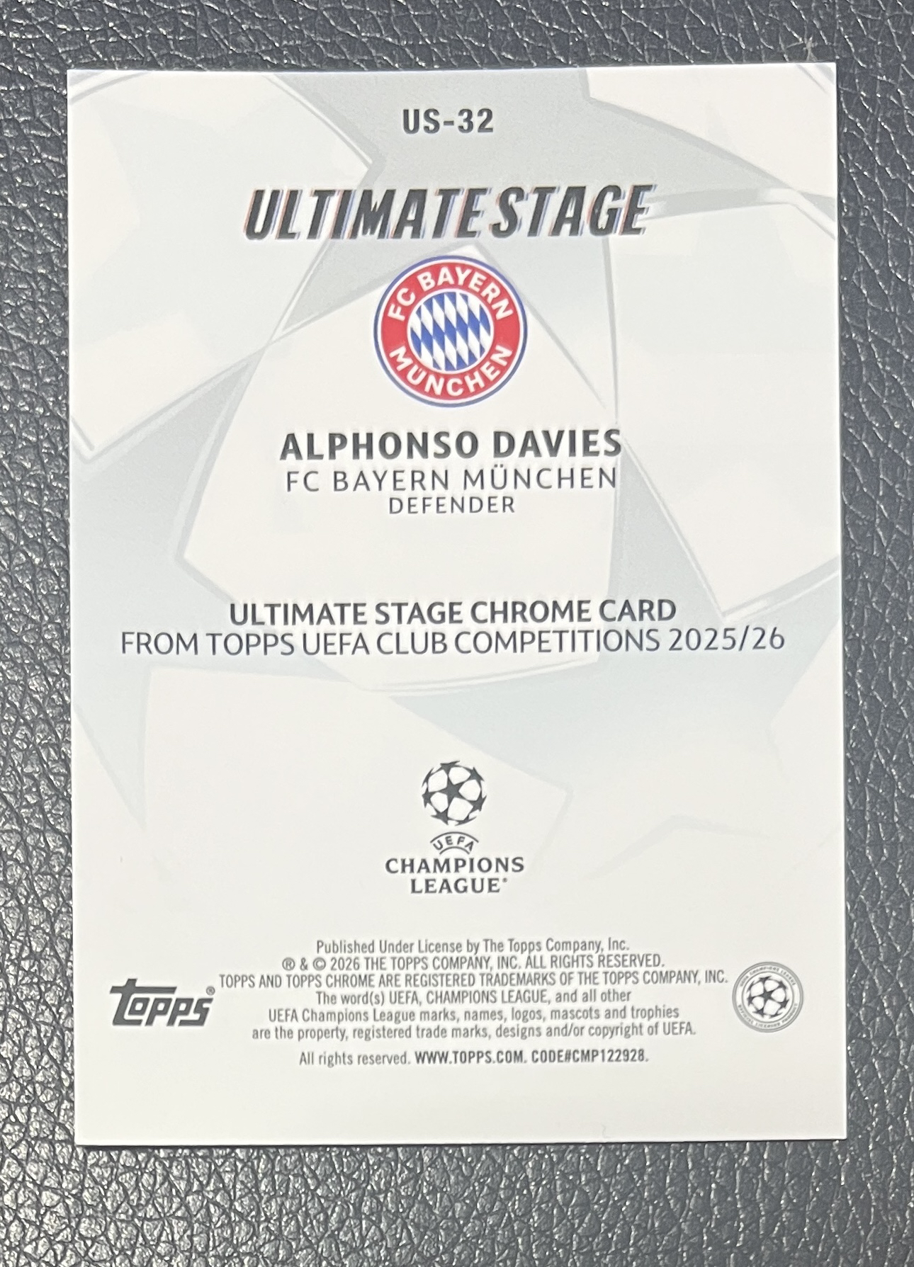 2026 Topps Topps Alphonso Davies UCC 阿方索戴维斯 4/5编 终极舞台特卡 红泡泡折射 超低编 拜仁慕尼黑 加拿大超跑 卡品如图