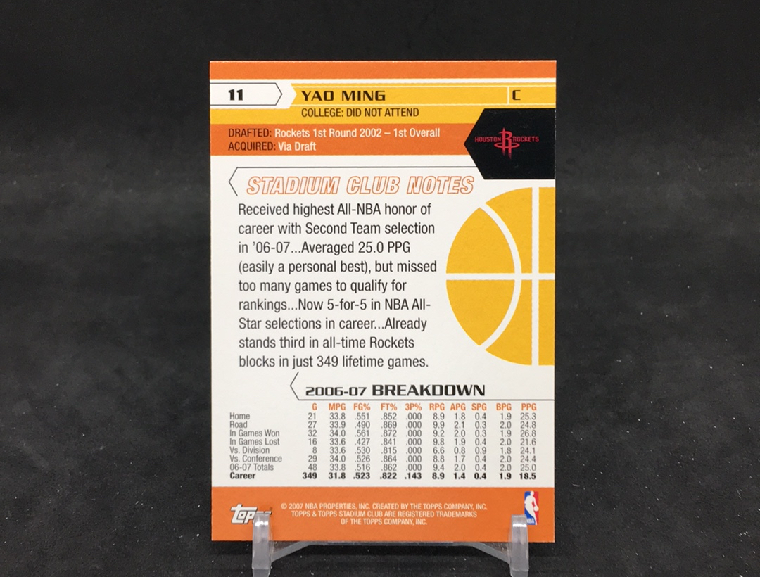 【DC拍卖】11.17 TOPPS STADIUM CLUB 名人堂名宿 中国队历史第一人 国人骄傲 小巨人 姚明