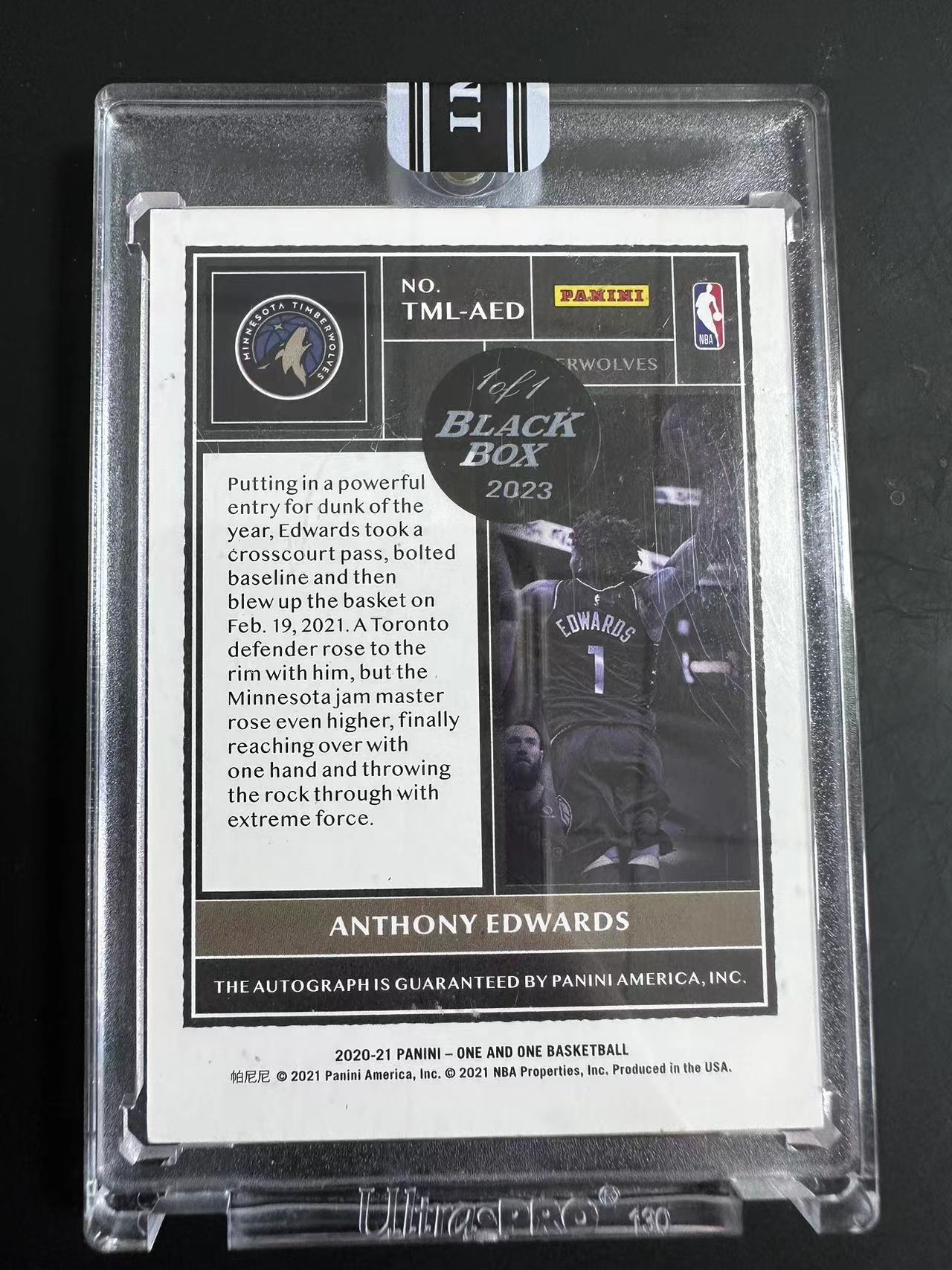 2020 21 panini one and one 1 anthony edwards rc 1 1 one