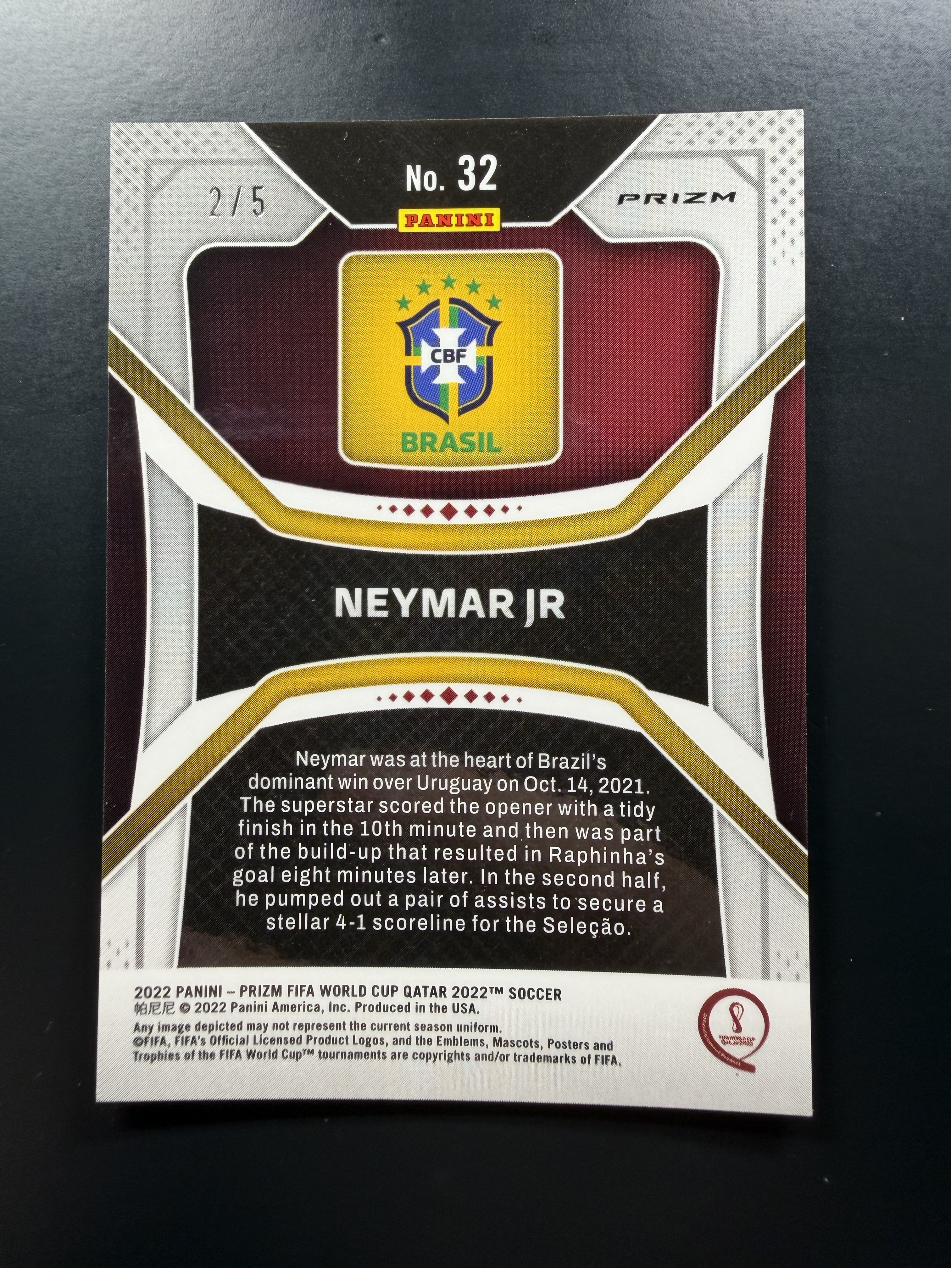 2022 Panini World Cup Prizm Neymar 世界杯 内马尔 /5编 绿折 Base 巴萨 巴塞罗那 FCB 巴西 巴黎 卡品如图 梅西 队友 亚马尔 偶像 持续大涨 江枫拍卖