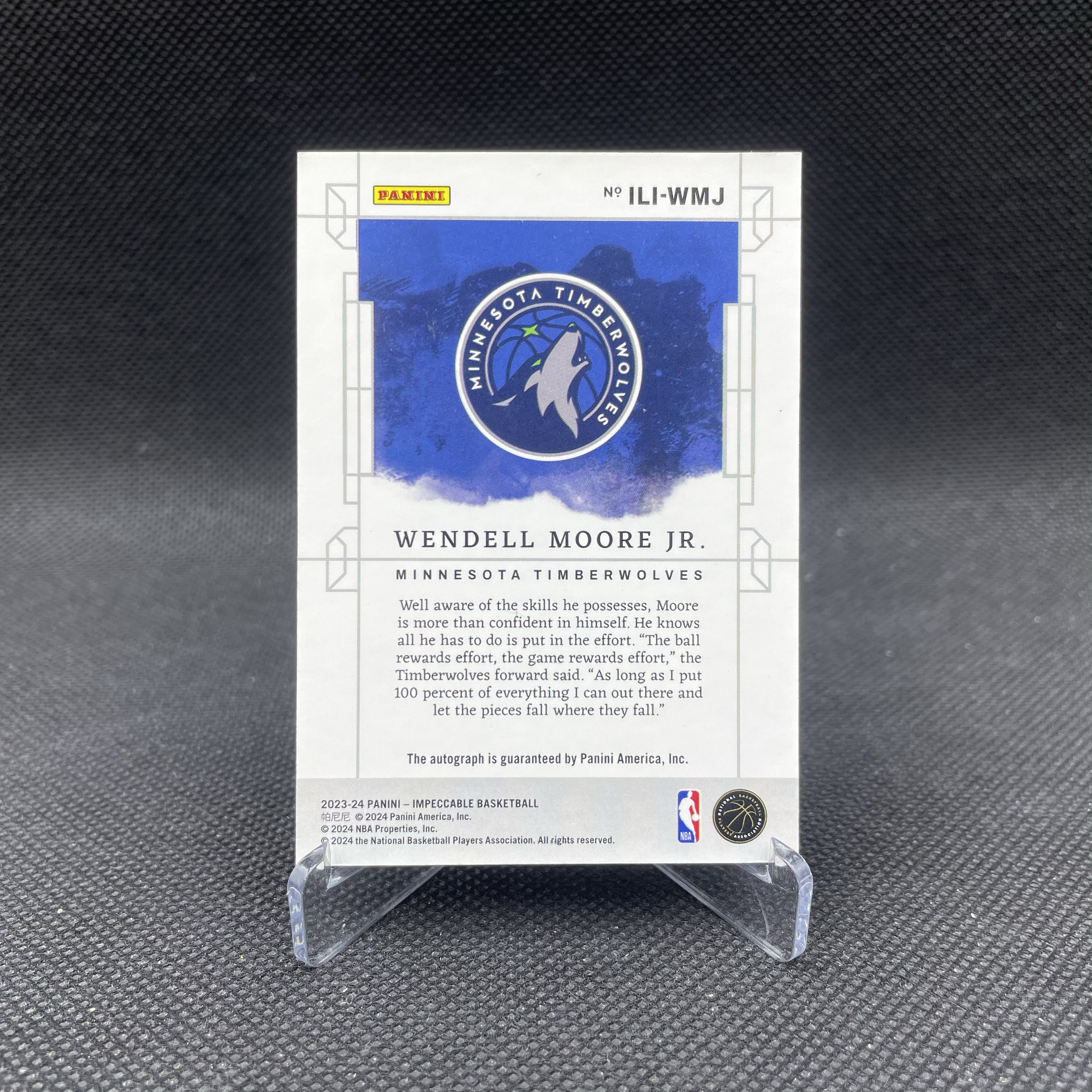 2023-24 Panini Impeccable Wendell Moore Jr. 小真金 森林狼 小温德尔 摩尔 43/99编 签字 卡签 Ink签 水墨设计 墨迹湛蓝 品如图 不累计 阿苏