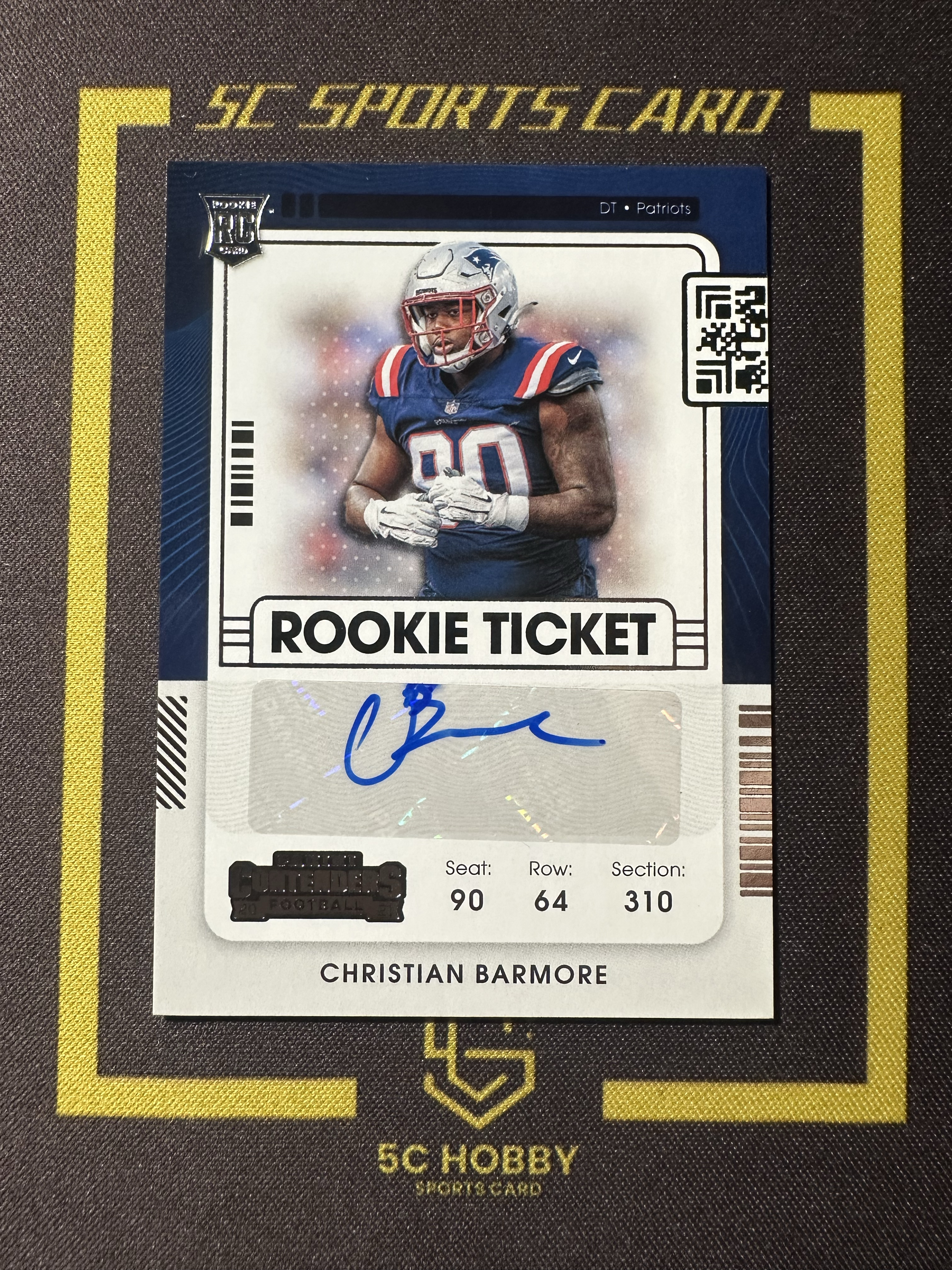 【主演出卡】2021 panini 橄榄球 contenders 球票系列 爱国者 Christian Barmore 新秀 球票 签字 卡品如图