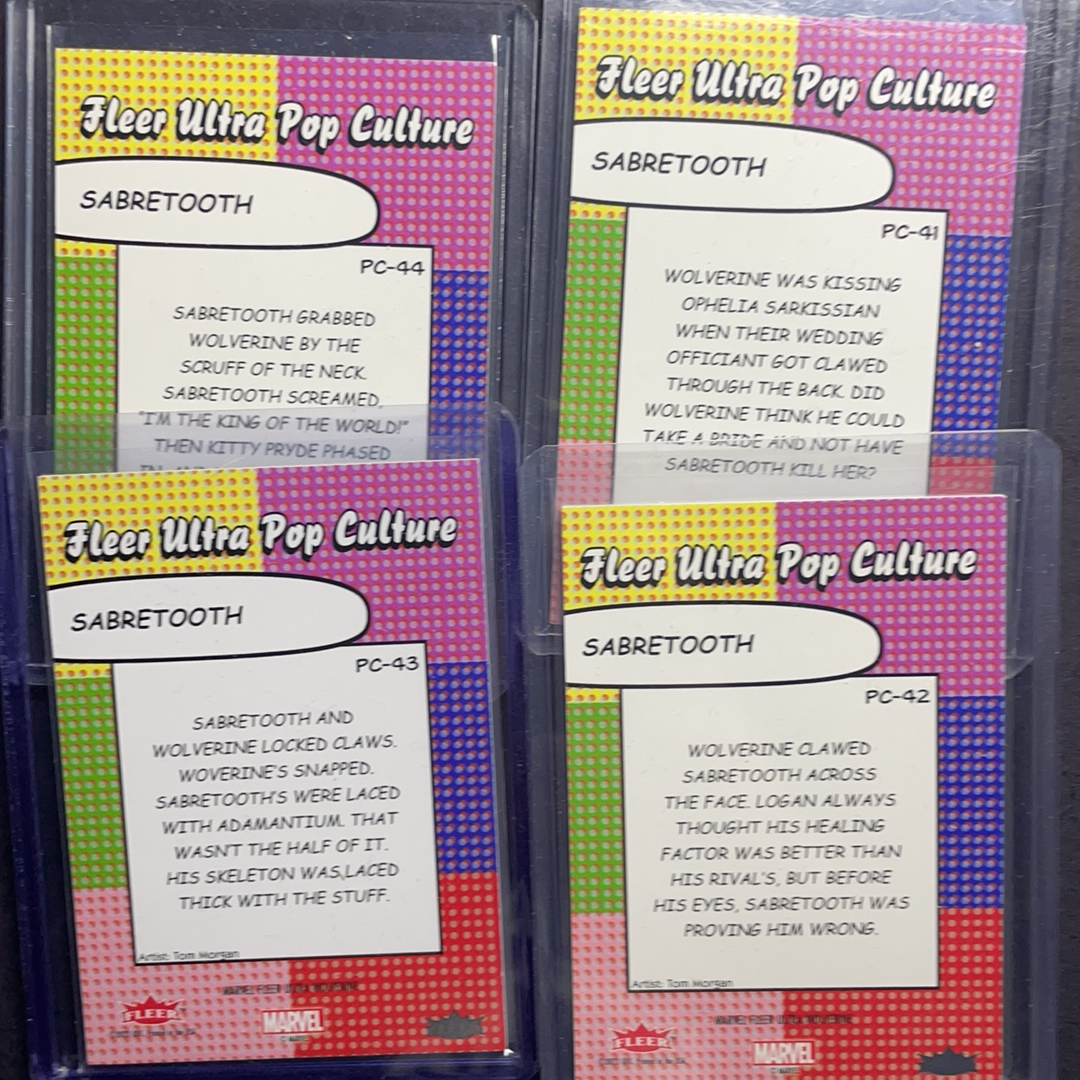 2024 Fleer Marvel (MCU) Ultra金刚狼 剑齿虎 波普艺术特卡 超大比例SSP四色齐套 序号PC-41-44 2024 漫威Fleer Ultra金刚狼系列 粉条代拍