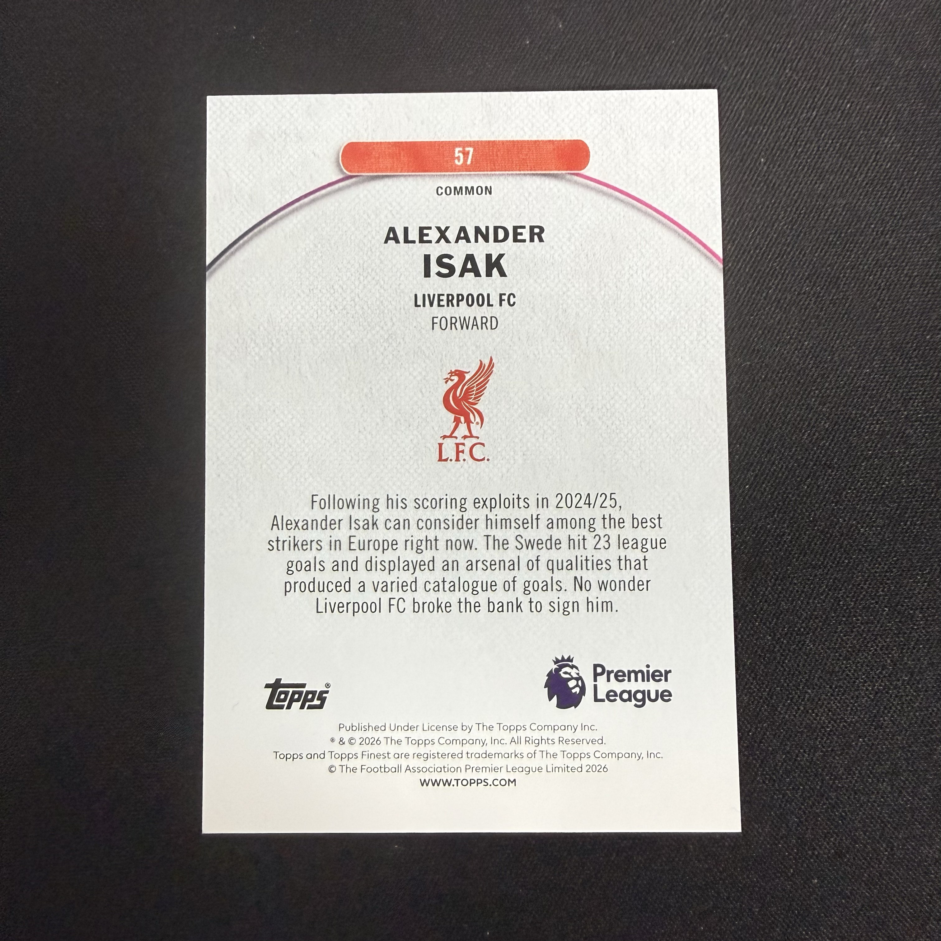 2025-26 Topps Finest Alexander Isak 【SC拍卖】英超 伊萨克 利物浦 51/150编 收藏必备(阿堃)