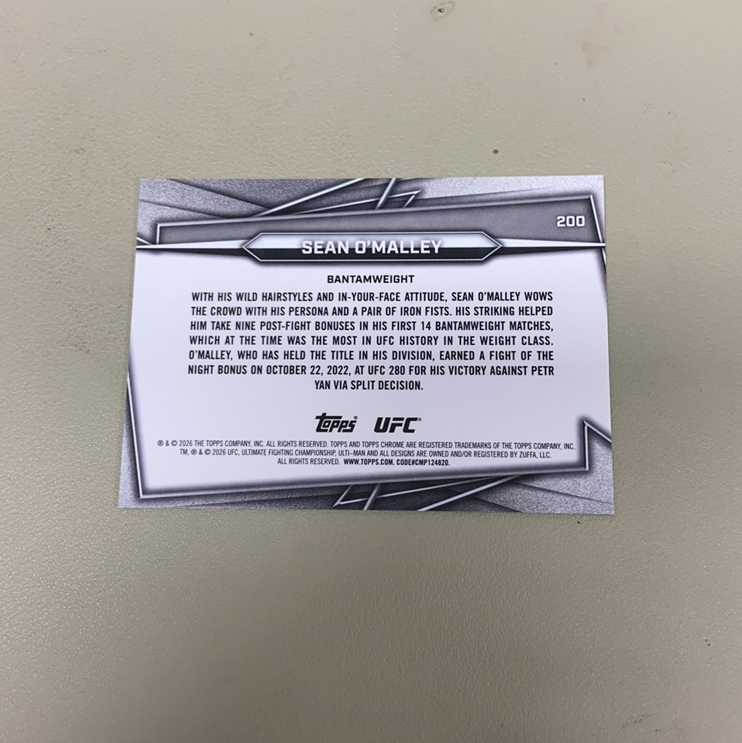 【小牛代拍】2026 Topps Chrome UFC Sean O'malley 肖恩 奥马利 蜜糖 金碎点折 49/50编 低编 卡品如图(男)