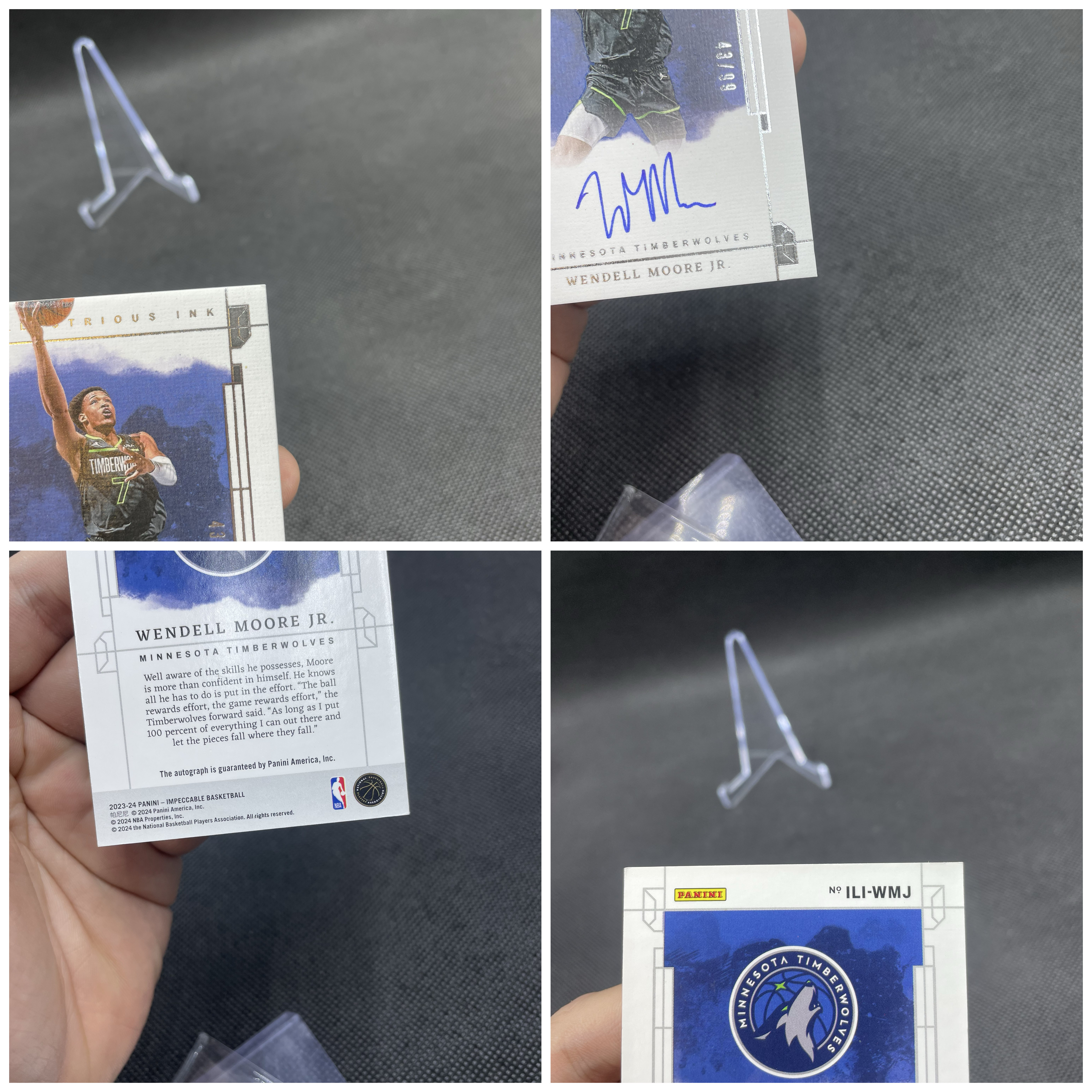2023-24 Panini Impeccable Wendell Moore Jr. 小真金 森林狼 小温德尔 摩尔 43/99编 签字 卡签 Ink签 水墨设计 墨迹湛蓝 品如图 不累计 阿苏