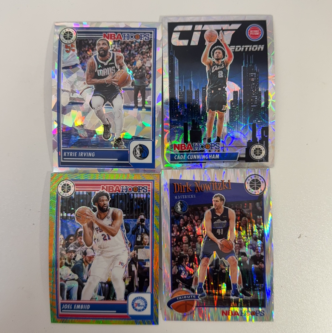 【免费代卖】4张 打包 lot HOOPS 折射 欧文 诺维茨基 康宁汉姆 恩比德 马刺 骑士 勇士 湖人 火箭 独行侠 魔术 值得收藏!!