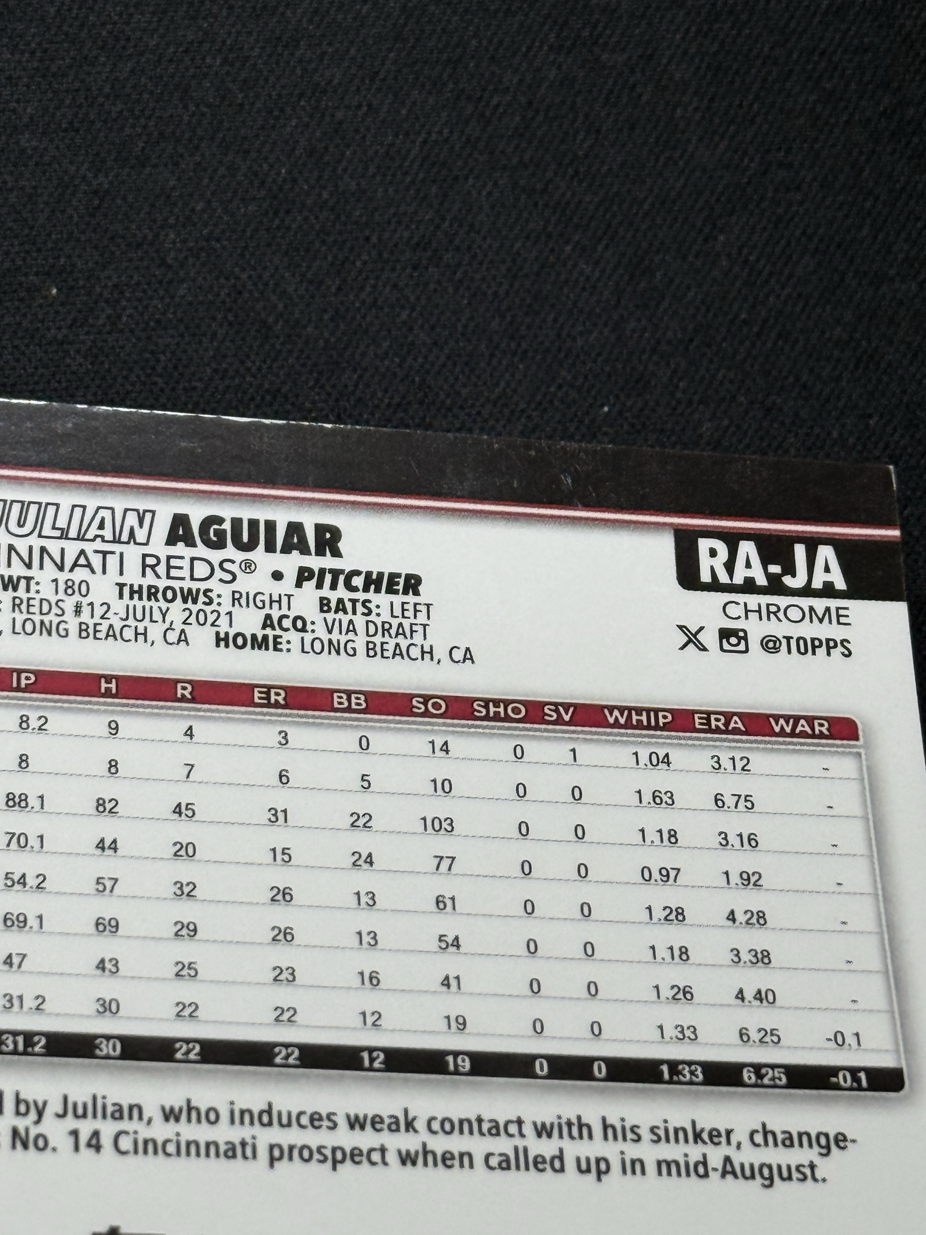 2025 Topps Chrome Julian Aguiar RC 【小贝代拍】棒球 MLb 新秀 阿吉亚尔 辛辛那提红人 签字 卡签 瑕疵如图 拍前看描述 H EW