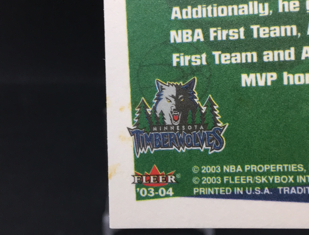 【DC拍卖】11.19 FLEER TRADITION 特卡 经典老特 实卡美如画 名人堂巨星 森林狼队史第一人 历史顶级大前锋 KG 狼王 凯文 加内特(微瑕)