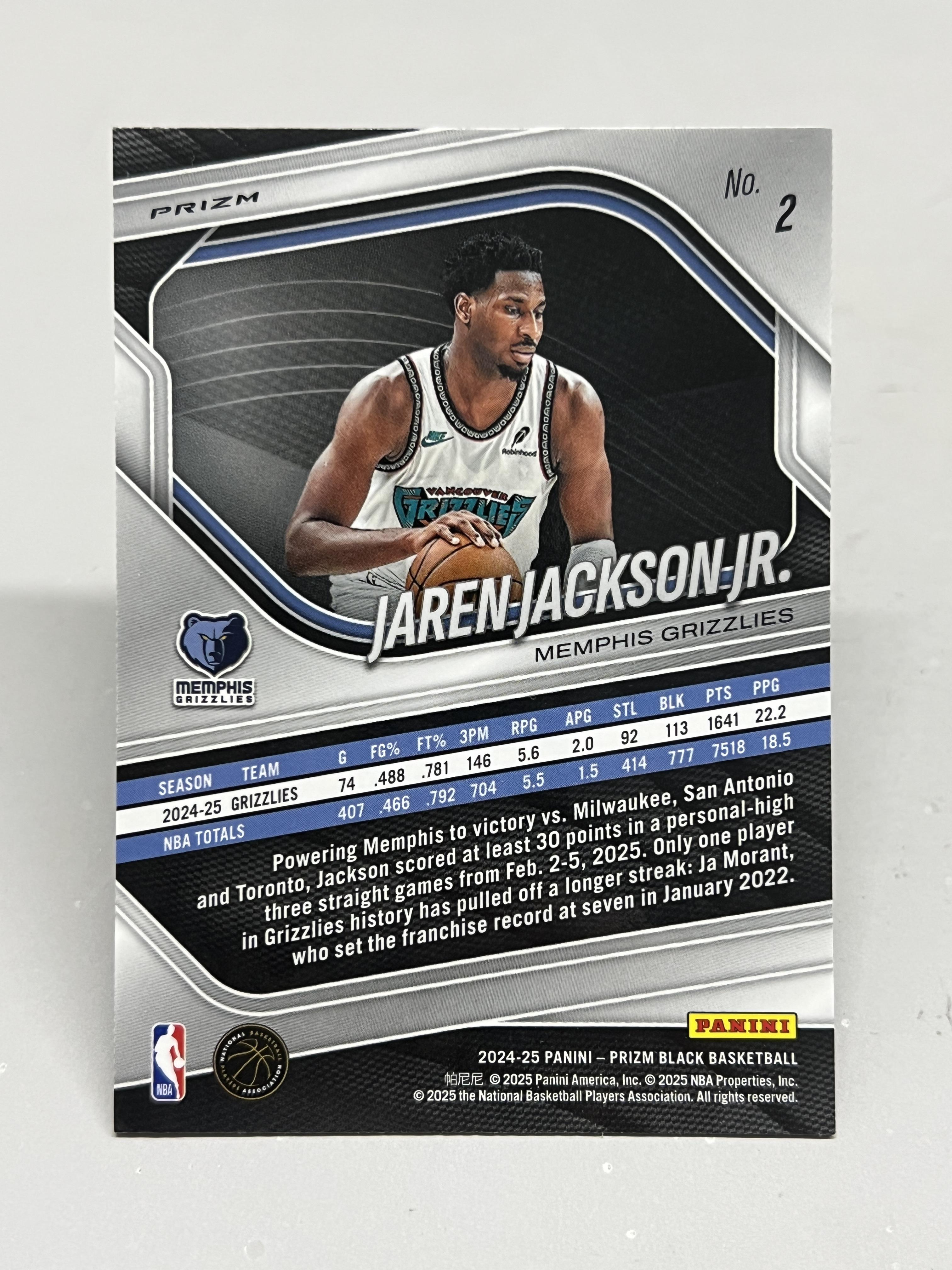 2024-25 Panini Prizm Jaren Jackson Jr. 【挂机拍卖】帕尼尼 小贾伦·杰克逊 银折 棱镜折 灰熊 #2 卡品如图 收藏 凑套