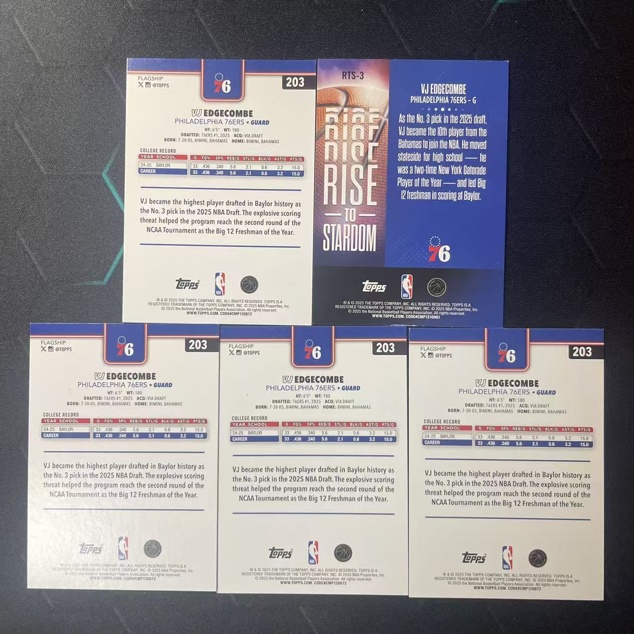 2025 Topps Flagship VJ Edgecombe RC 【阿福代卖】VJ 埃奇科姆 76人 新秀 特卡 lot 打包 收藏必备(biu)