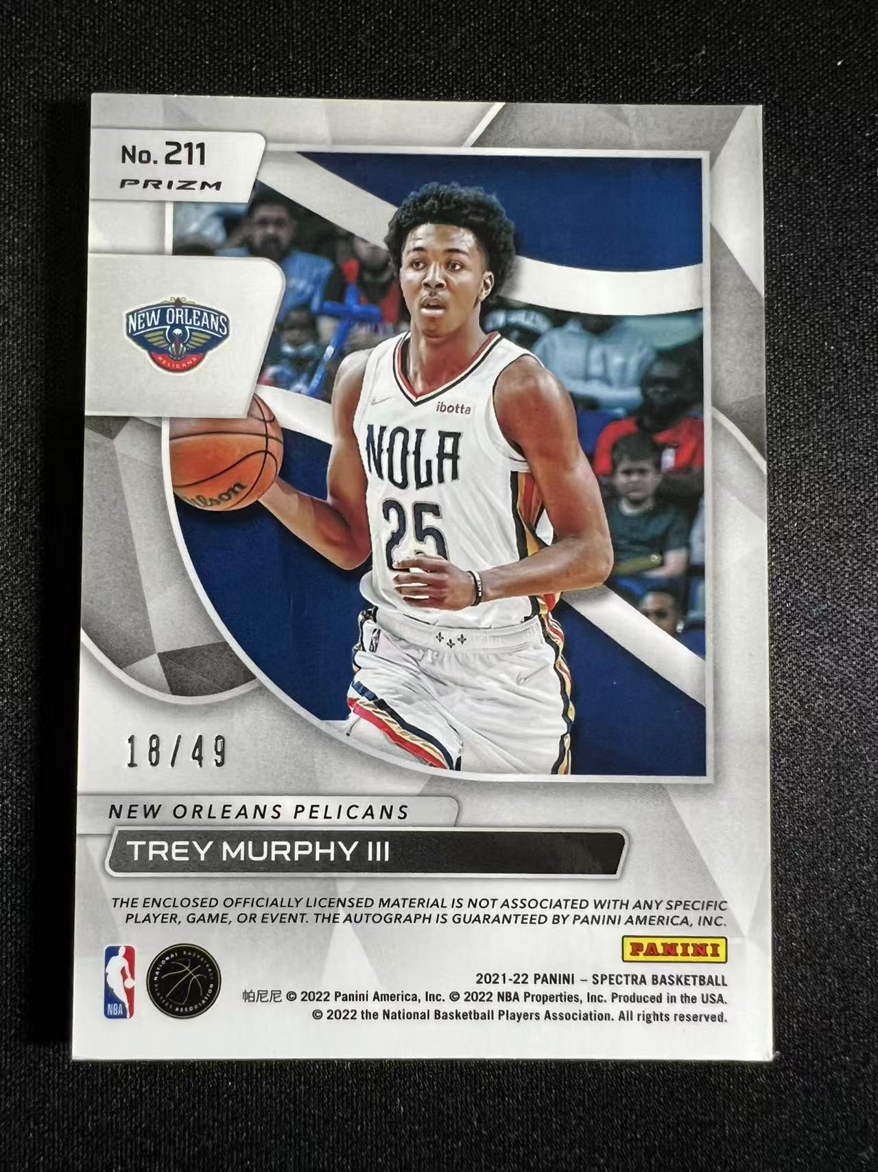 2021-22 Panini Spectra Trey Murphy III RC 【特雷 墨菲 专卖】 光谱系列 49编 RPA 签字 专收凑套 墨菲三世 卡品如图