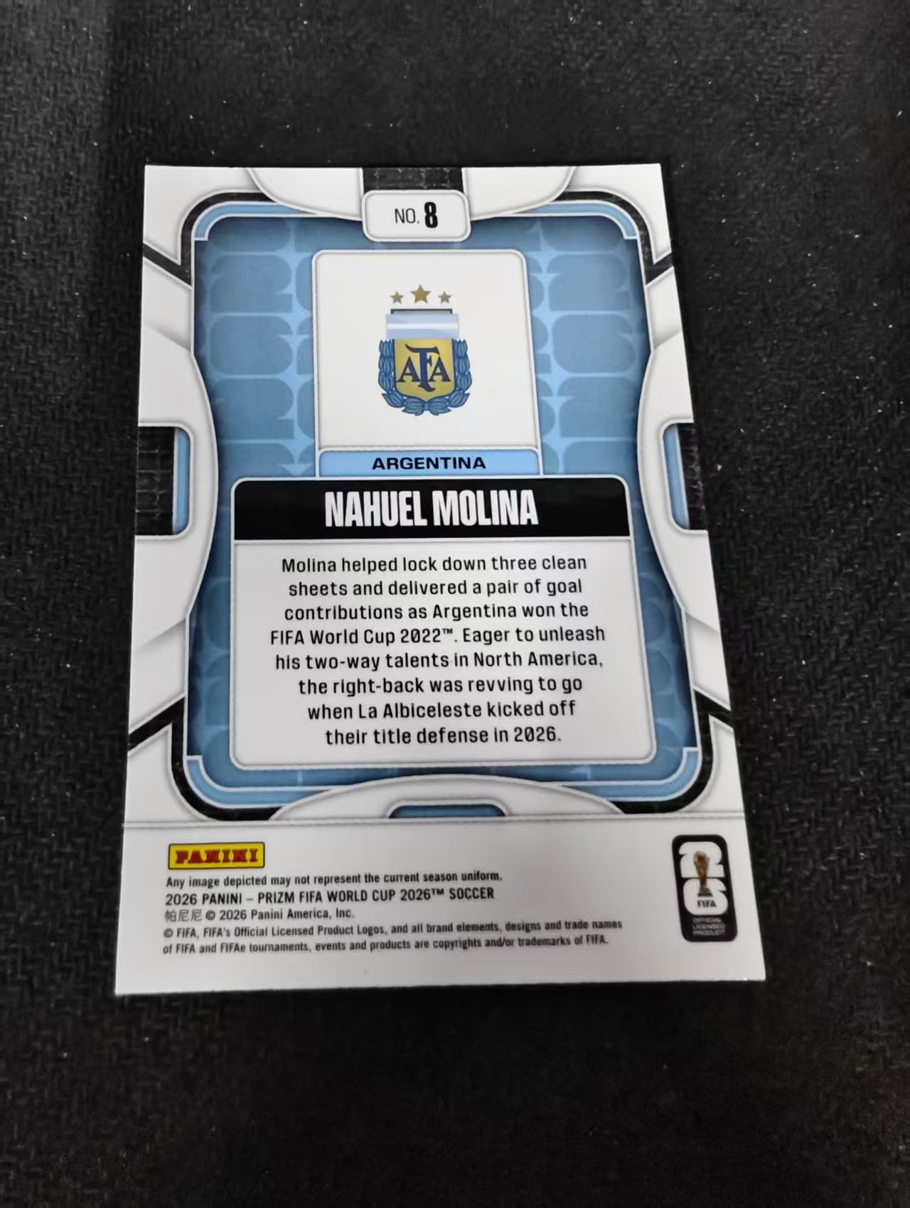 2026 Panini World Cup Prizm 阿根廷 NAHUEL MOLINA 纳韦尔 莫利纳 PZ世界杯 划痕 边角瑕疵#8