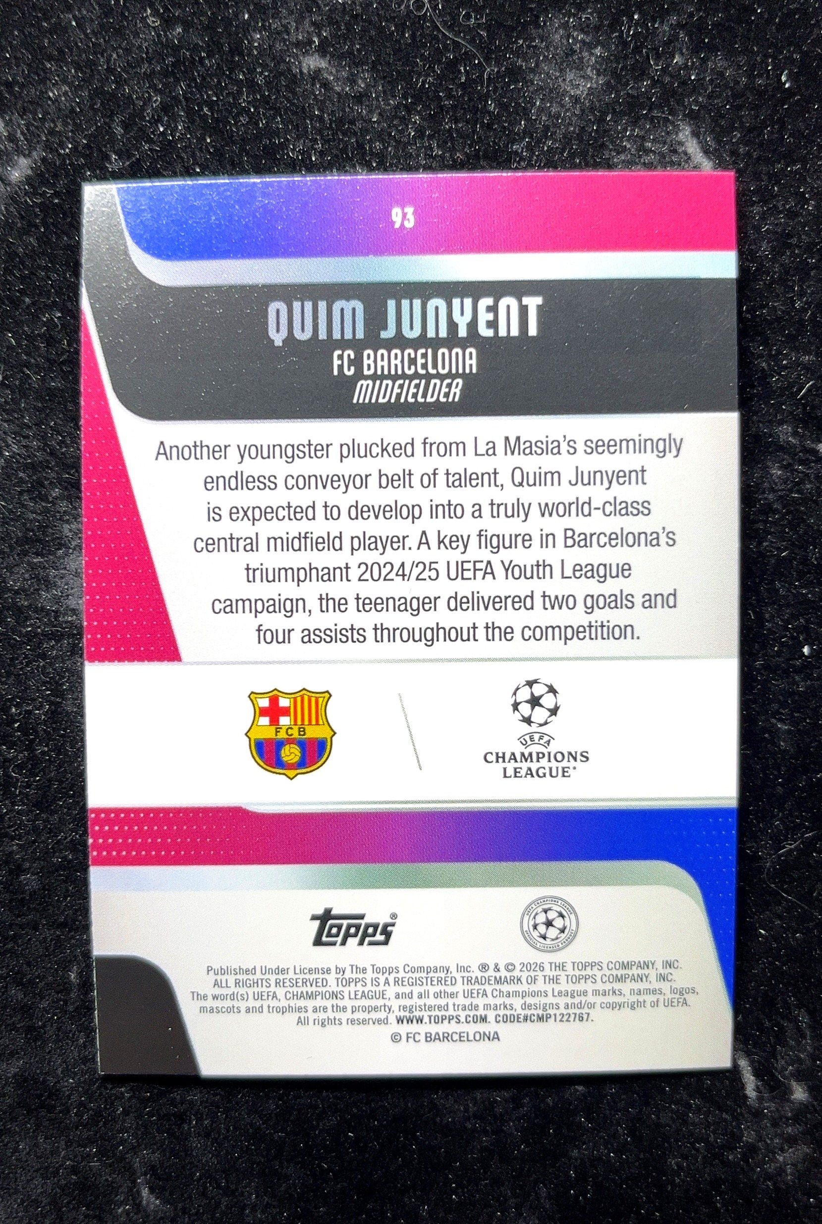 【小白1%代卖】2026 Topps Champions League 欧冠 Quim Junyent 昆·胡尼恩特 黄变形虫折 折射 新秀 RC 卡品如图 高价值 #93 FC 0702