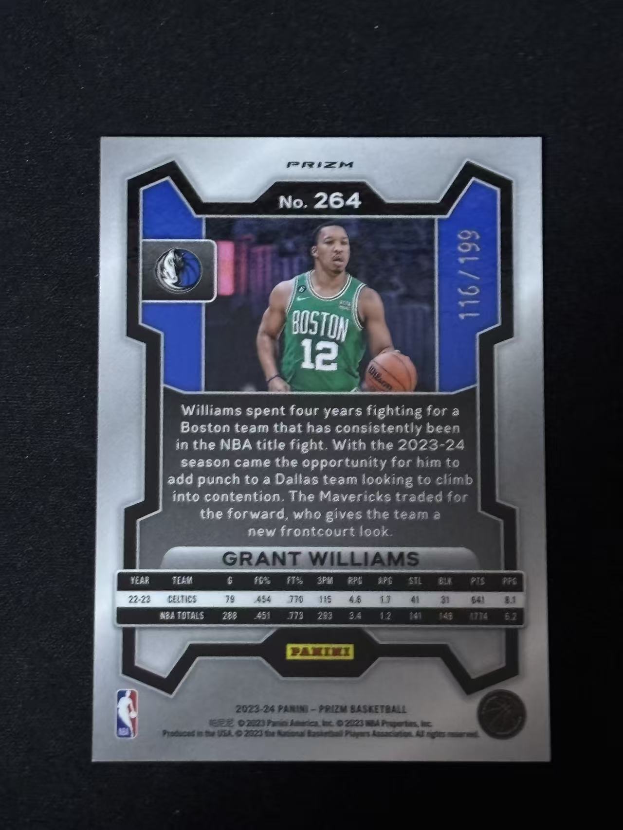 2023-24 Panini prizm Grant Williams 【磊子球星卡】】PZ 独行侠 格兰特 威廉姆斯 116/199编 蓝折 折射