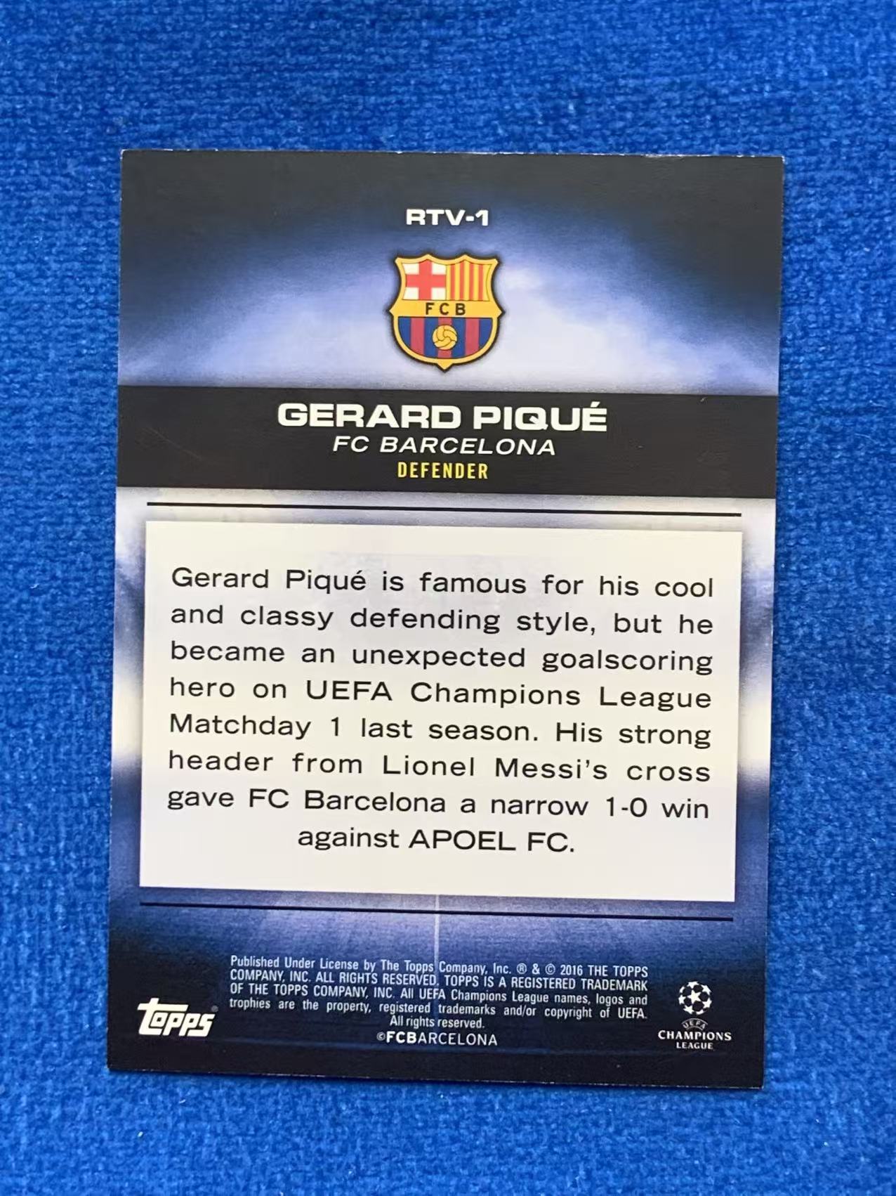 2016 Topps UEFA Champions League Gerard Piqué 欧冠 冠军之路特卡 巴塞罗那Barcelona 巴萨 皮克 西班牙Spain 世界杯欧洲杯冠军主力中卫