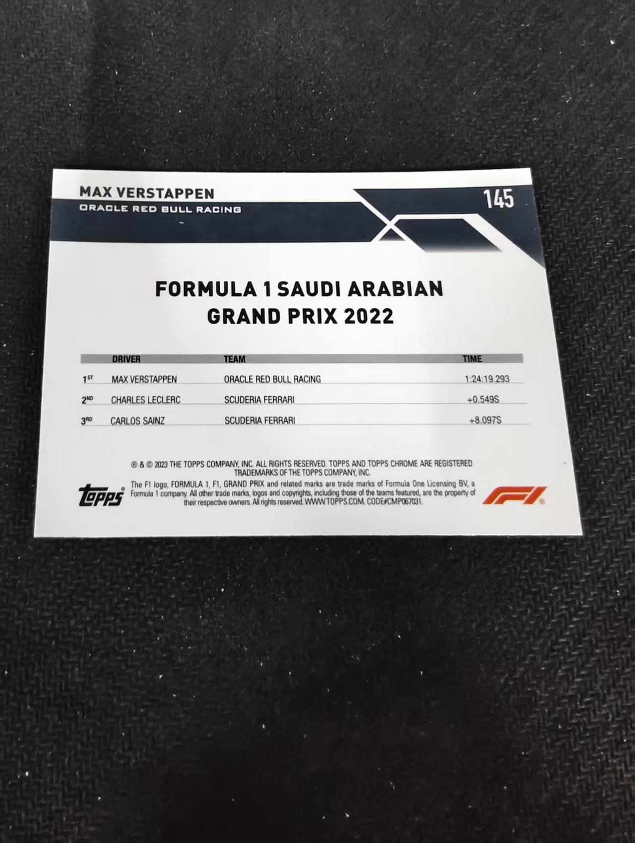 2023 Topps Chrome F1 Max Verstappen 维斯塔潘 红牛 划痕 边角瑕疵 #145