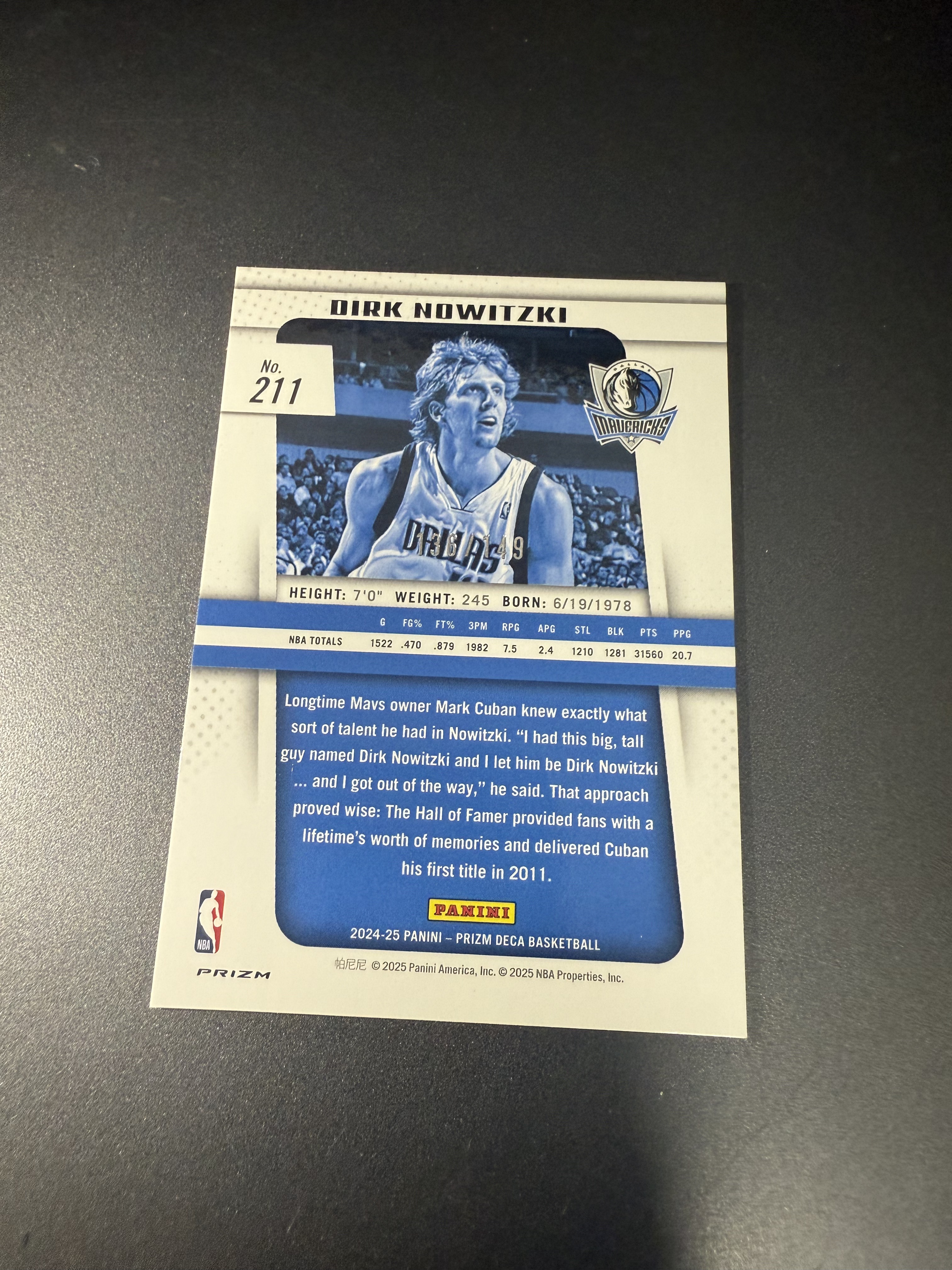2024-25 Panini Prizm Dirk Nowitzki 德国战车 诺维斯基 蓝折 149编 井