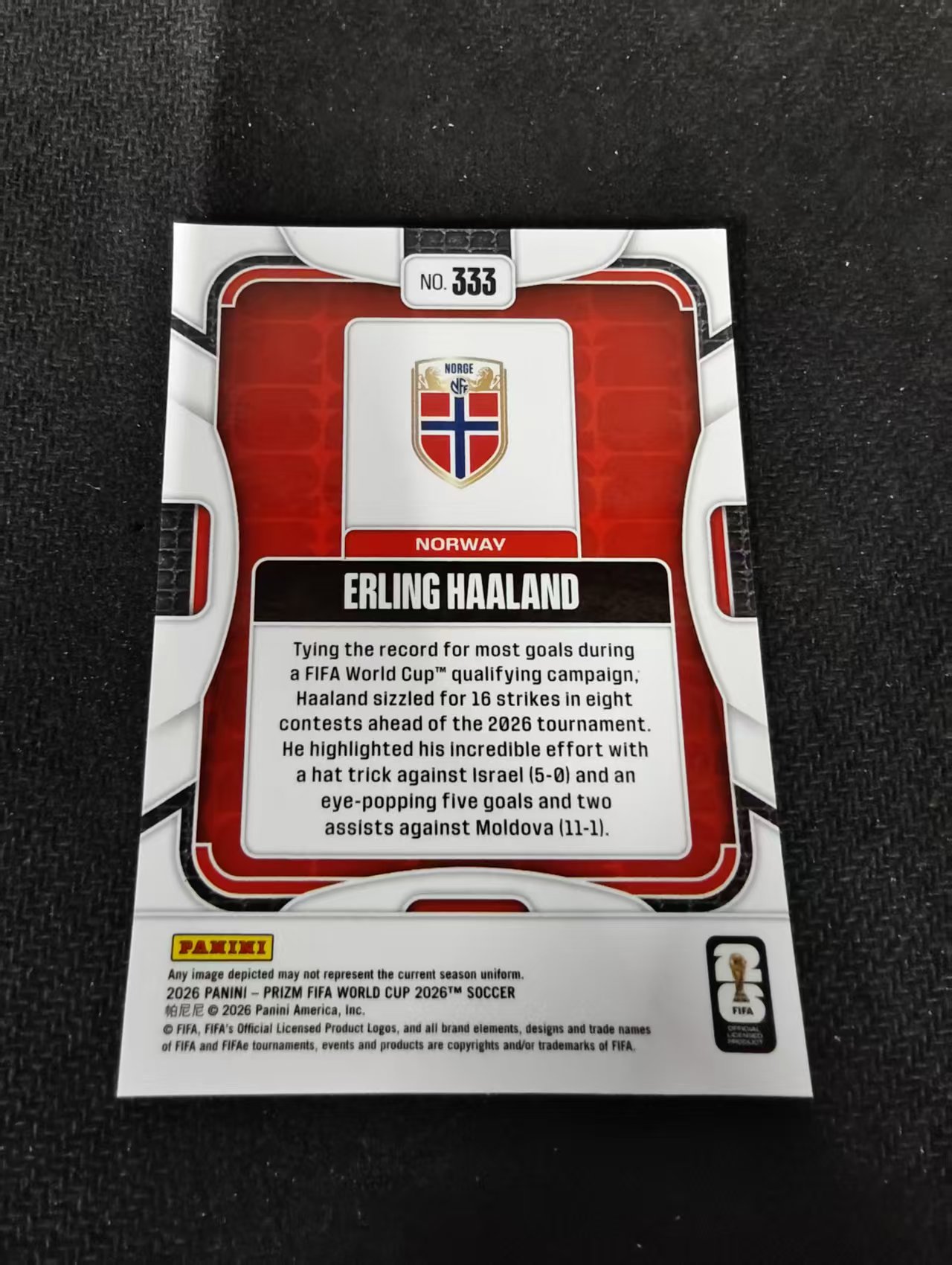2026 Panini World Cup Prizm Erling Haaland 埃尔林 哈兰德 挪威 PZ世界杯 划痕 边角瑕疵#333