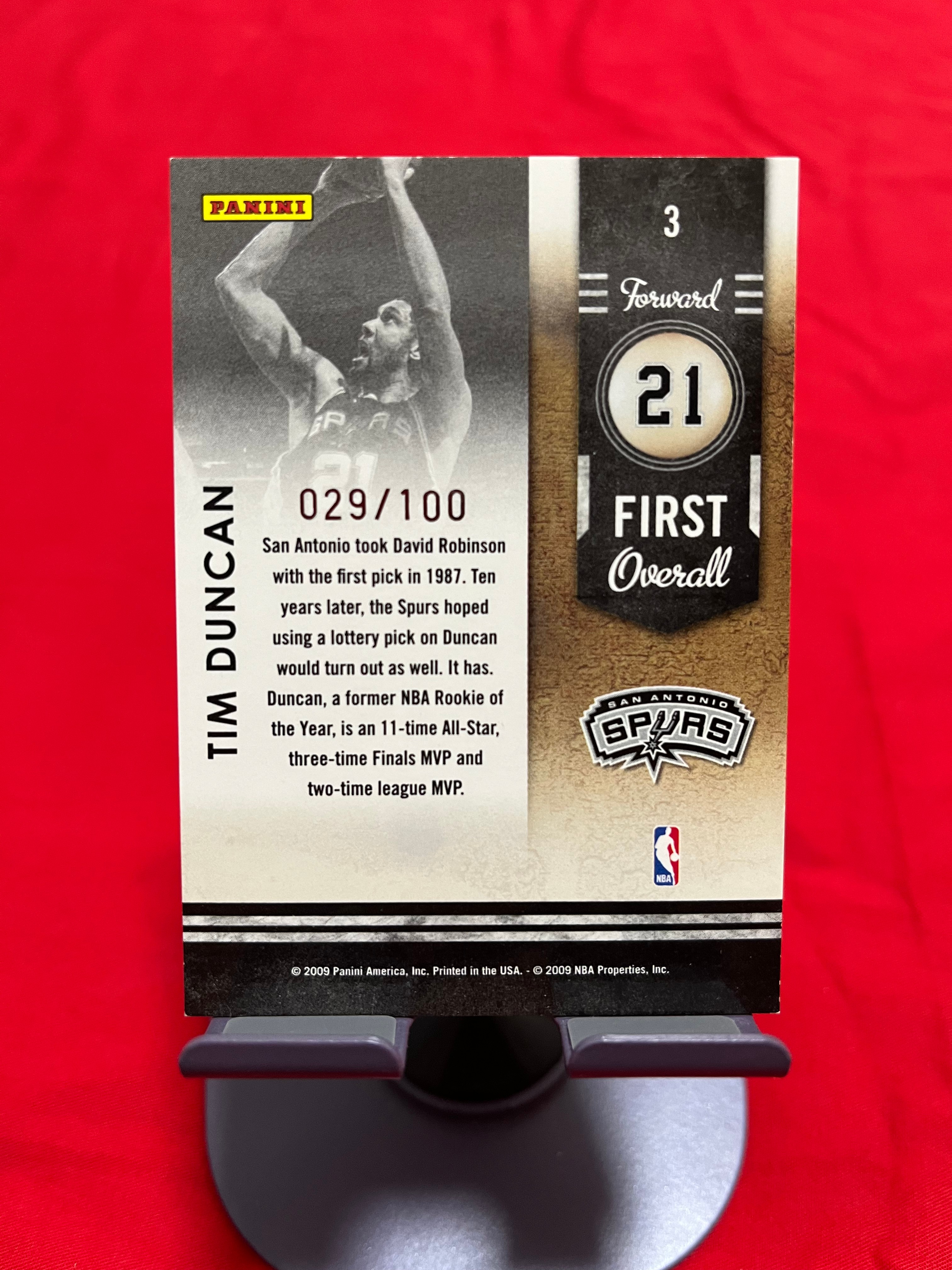 2009 Panini 老卡 老特 Tim Duncan 蒂姆 邓肯 石佛 马刺【带编 029/100 球票 CONTENDERS 乐透赢家】【边角瑕疵如图 介意勿拍】#1106