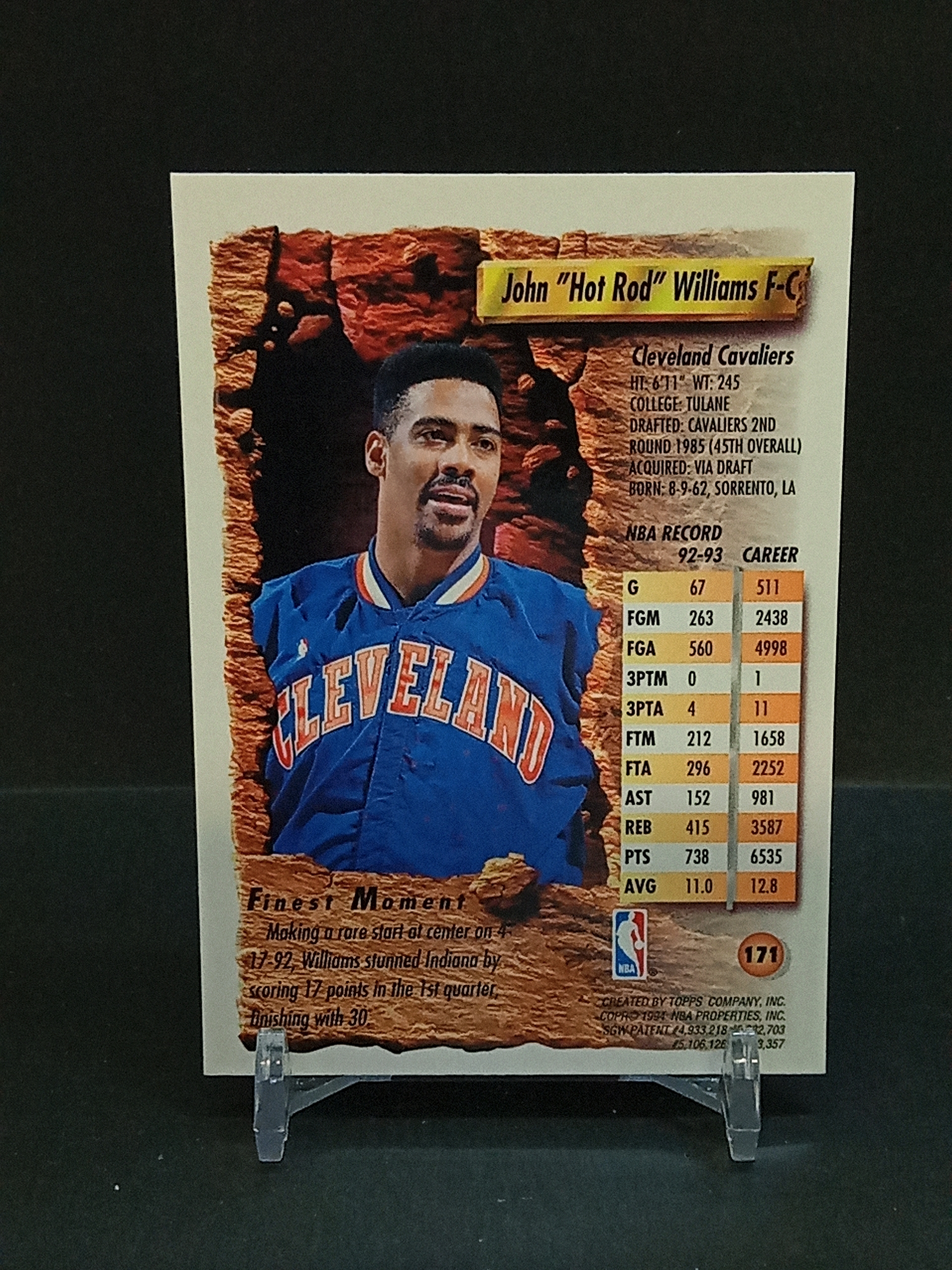 【DC拍卖】9.29小科比 `1993-94 Topps Finest #171 John "Hot Rod" Williams 约翰威廉姆斯 骑士队彩虹折射老卡,经典Finest系列`