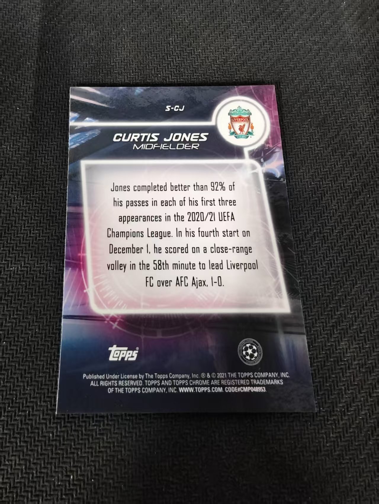【可合并,不累计】2021 Topps Chrome Curtis Jones RC 利物浦 柯蒂斯 琼斯 新秀 欧冠 银折 划痕 边角瑕疵