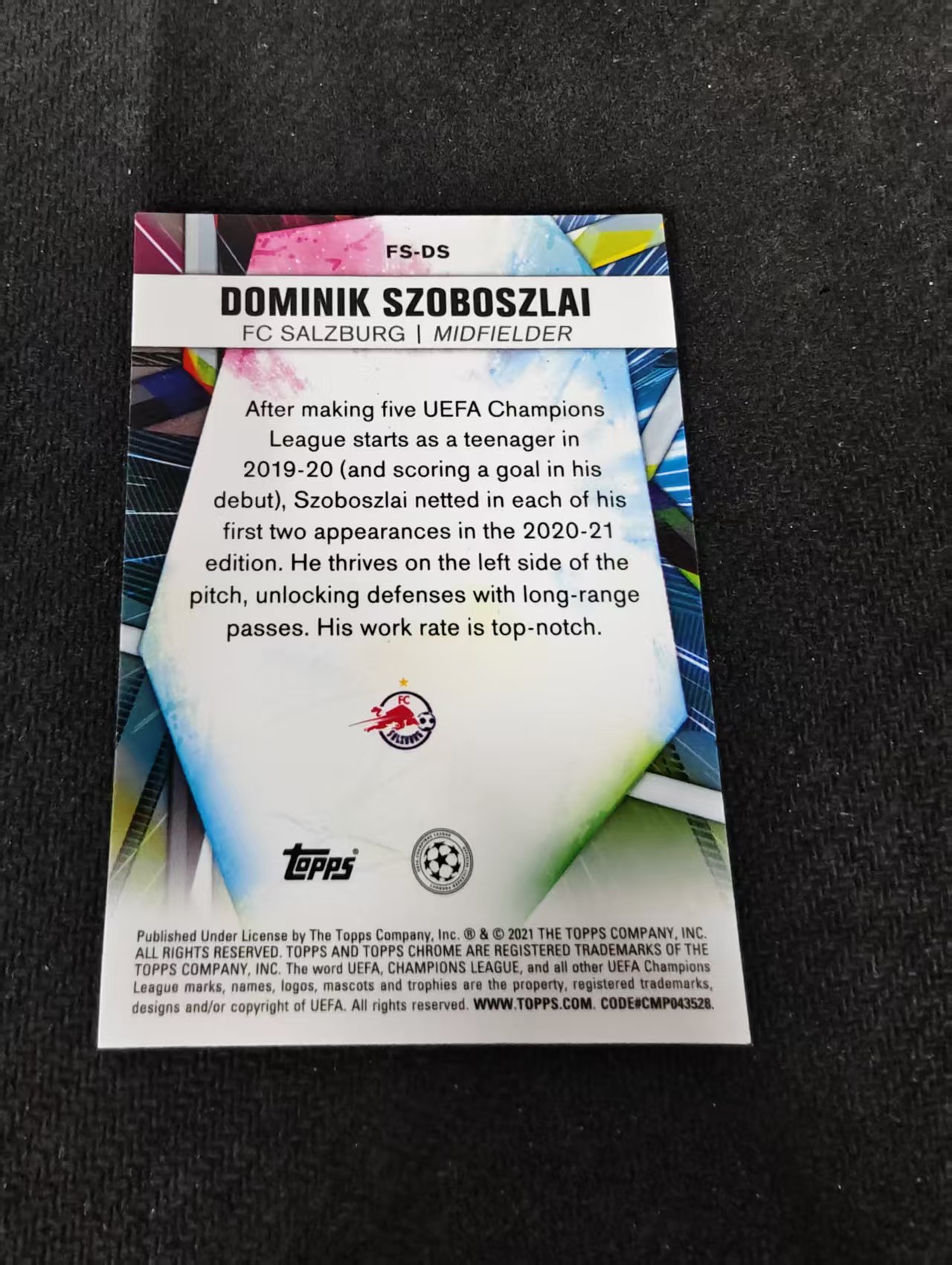 【可合并,不累计】2021 Topps Chrome Dominik Szoboszlai 萨尔茨堡 索博斯洛伊 未来之星特卡 欧冠 银折 不保卡品 介意勿拍