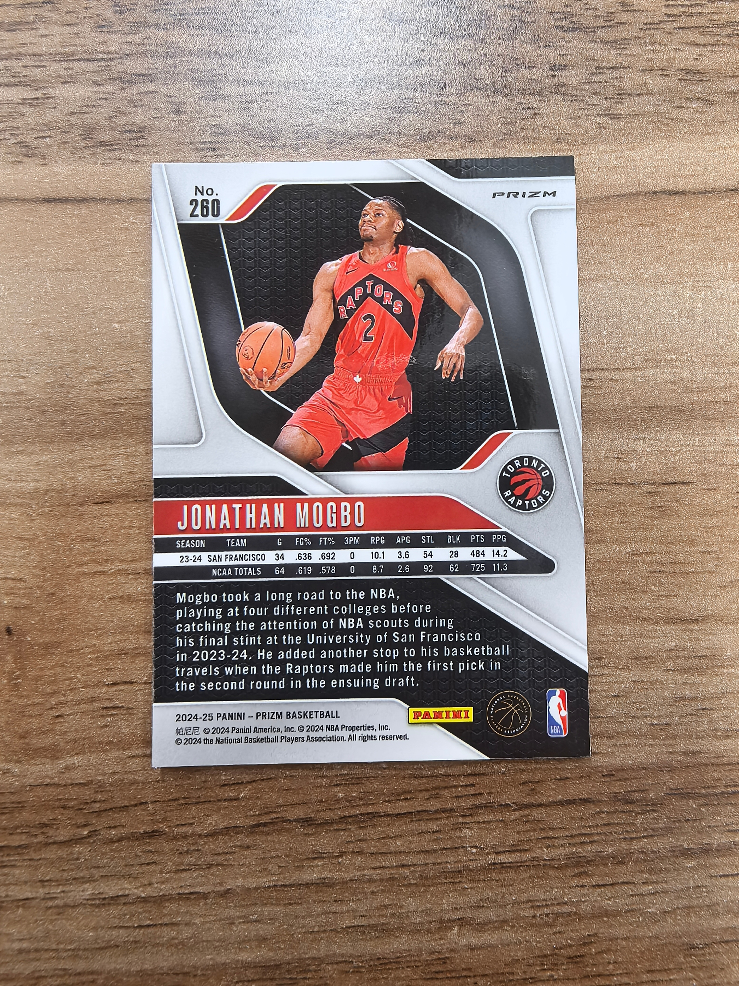 2024-25 Panini Prizm Jonathan Mogbo RC PZ 猛龙 乔纳森莫格博 白点点折 折射 微瑕 实卡精美 卡品如图 收藏必入 流浪