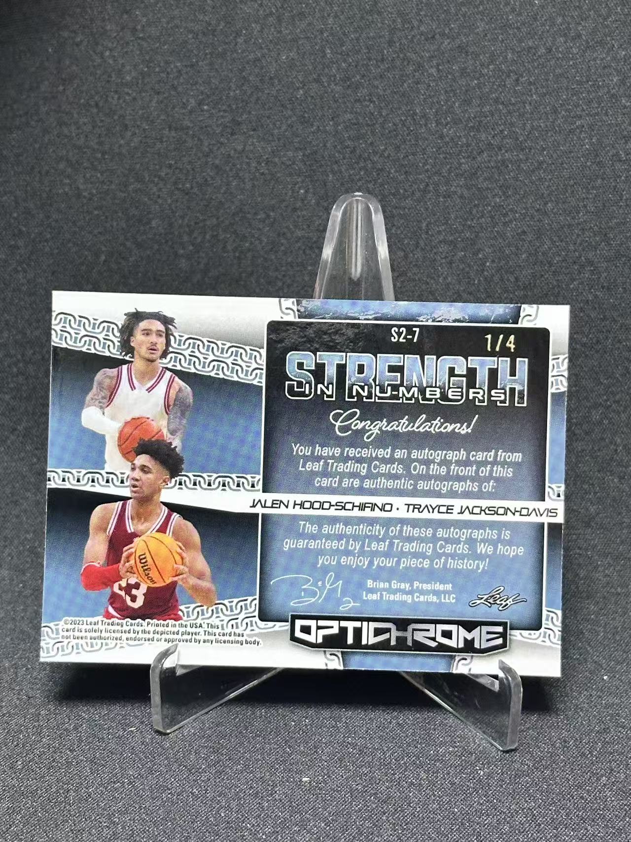 2022-23 Leaf Optichrome Jalen Hood-Schifino/Trayce Jackson-Davis 【哆哆卡社】希菲诺&戴维斯 1/4 首编 双人签字卡 蓝mojo折