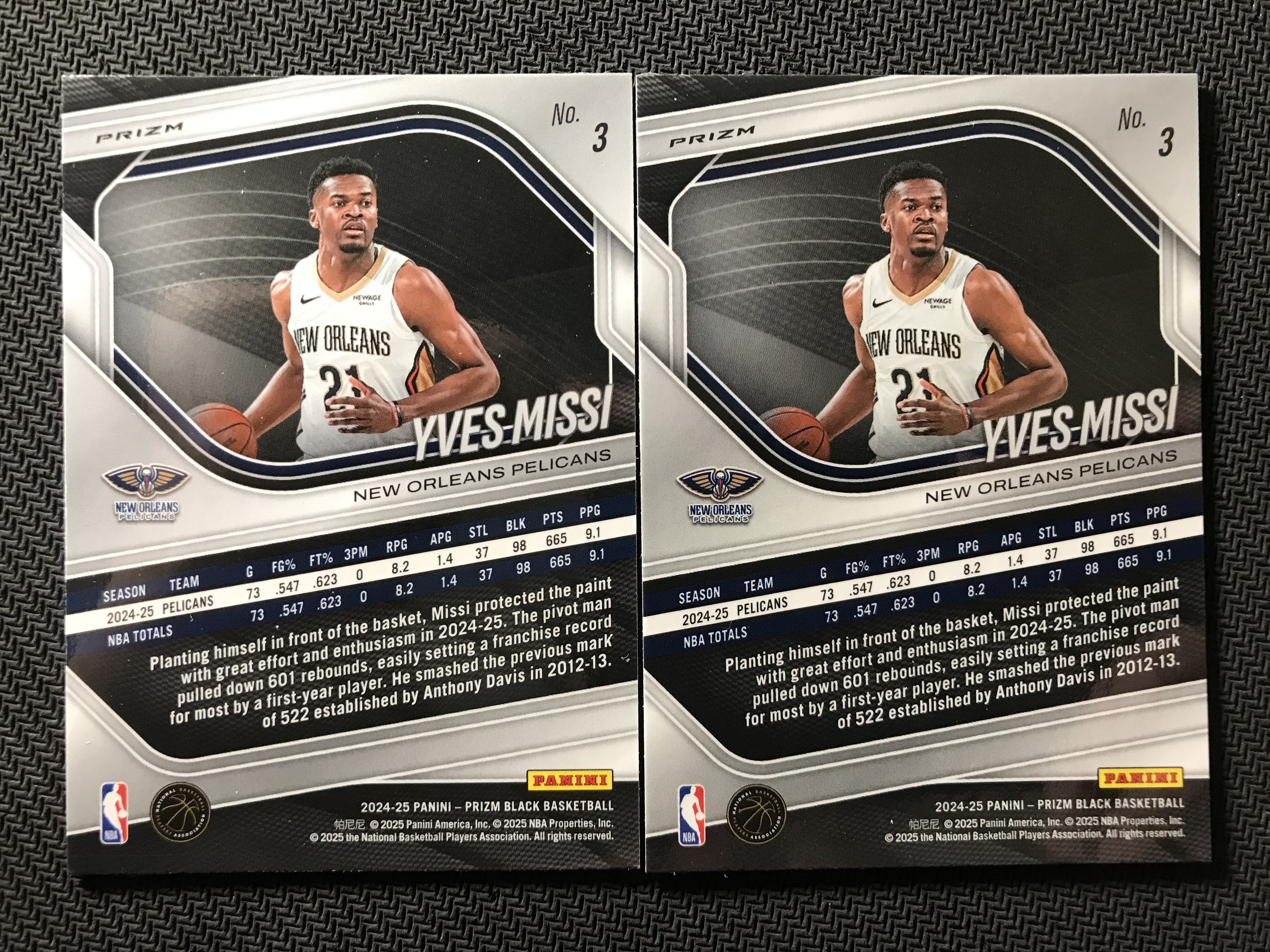 【纸牌屋】2024-25 PANINI 末年 Prizm Black 正新秀RC 脉冲折 新奥尔良鹈鹕 伊夫 米西 Yves Missi 2张 专收凑套必备【281】不到付