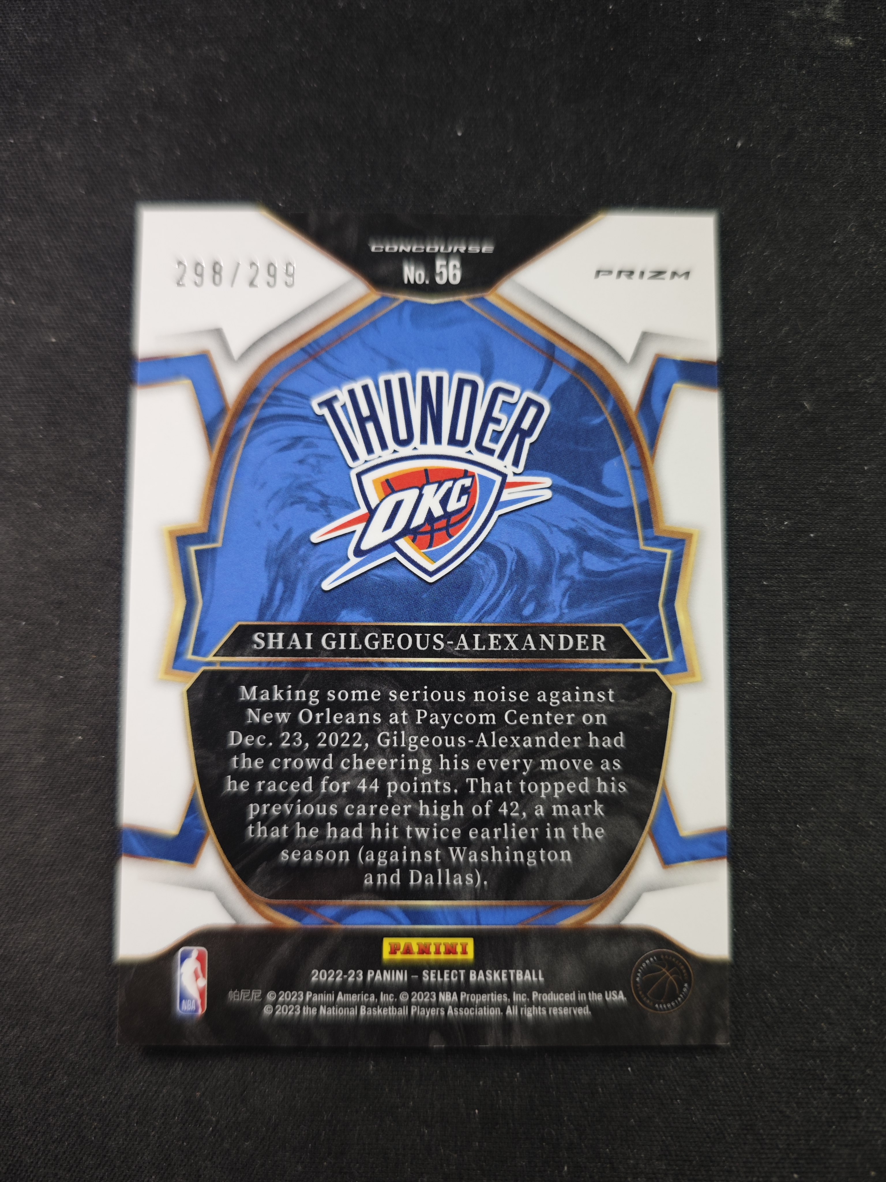 【蛤蟆特卖】谢伊 吉尔杰斯 亚历山大 2022-23 PANINI SELECT系列 湖蓝色折射 经典设计 限量299编 超级漂亮 稀有好卡 卡品如图 专收必备!