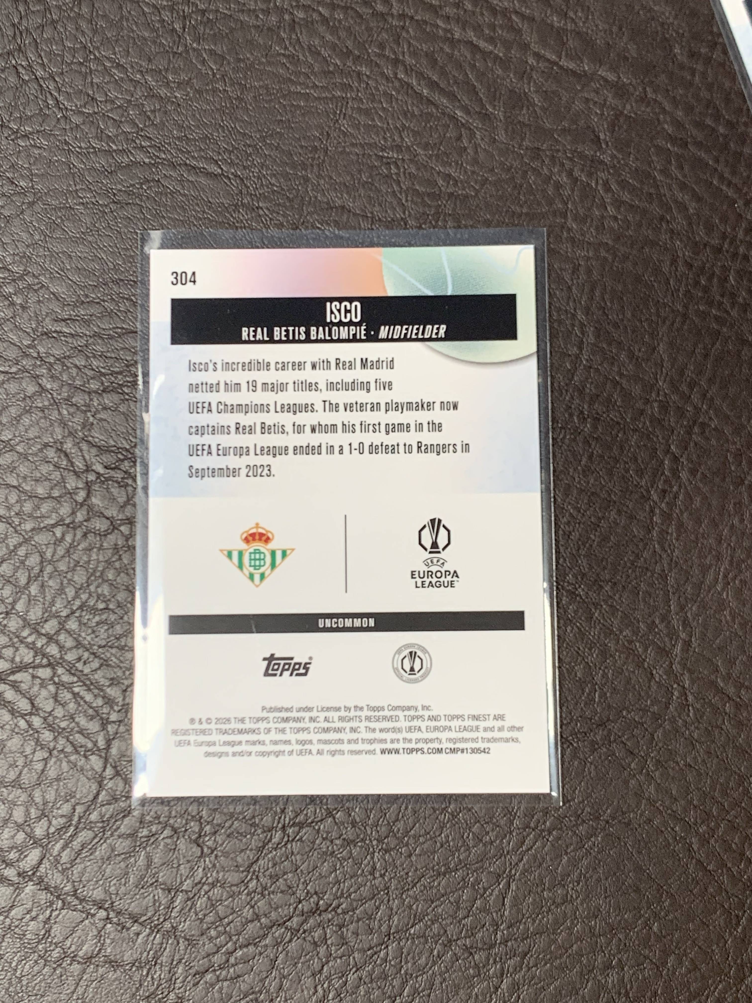 2026 Topps Finest Isco #304 欧冠 Base 伊斯科 皇家贝蒂斯 20/25编 金折 低编 稀有