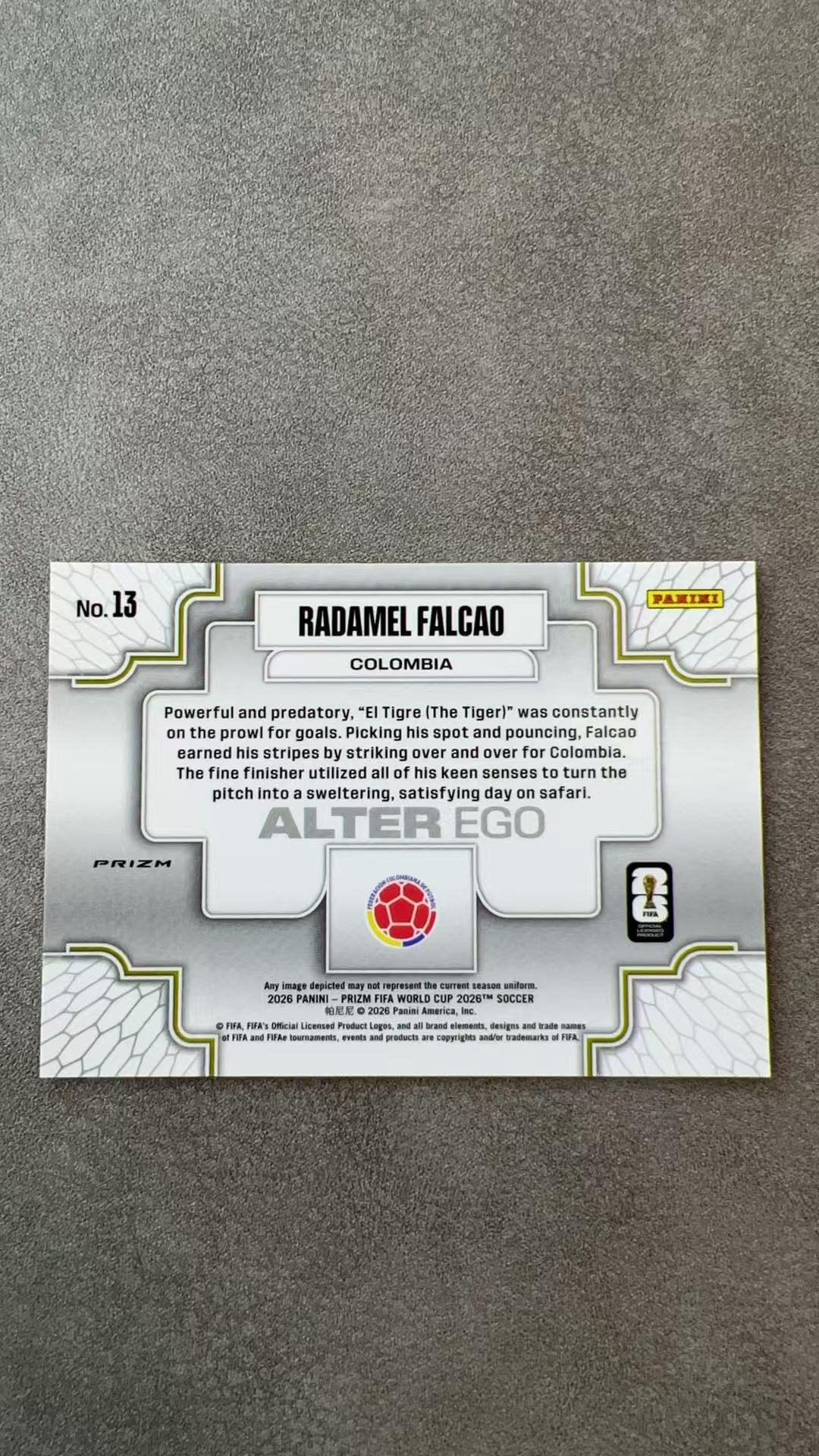 8106【330球星卡实体店代卖】2026 Panini pz世界杯 Prizm RADAMEL FALCAO 法尔考 哥伦比亚 alter ego 折射 大比例 ssp (UK23)