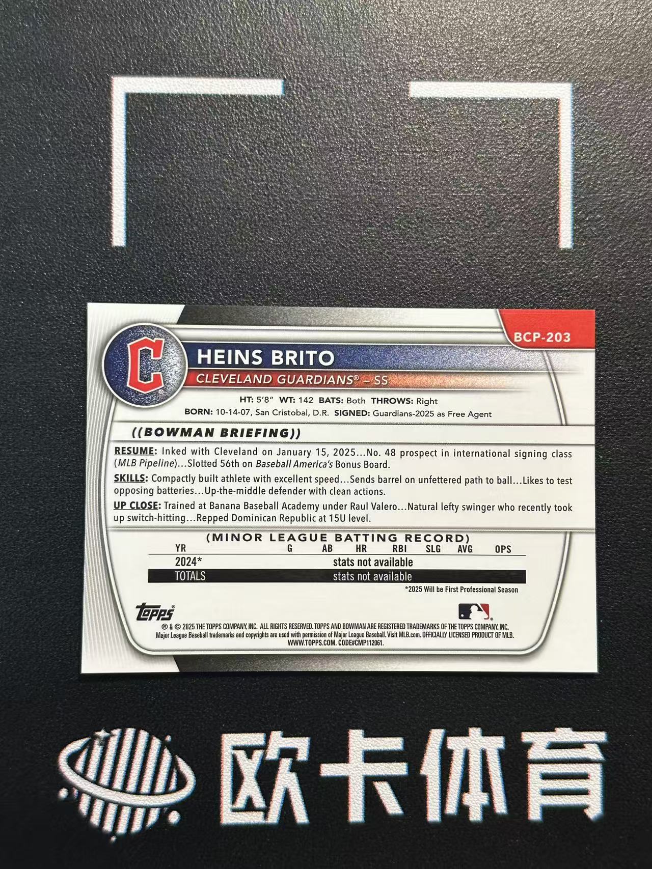 2025 Topps Bowman Chrome Heins Brito 【欧卡体育】鲍曼TC 1st首秀 海恩斯 布里托 125编 青脉冲折 守护者 卡品如图(YDD)